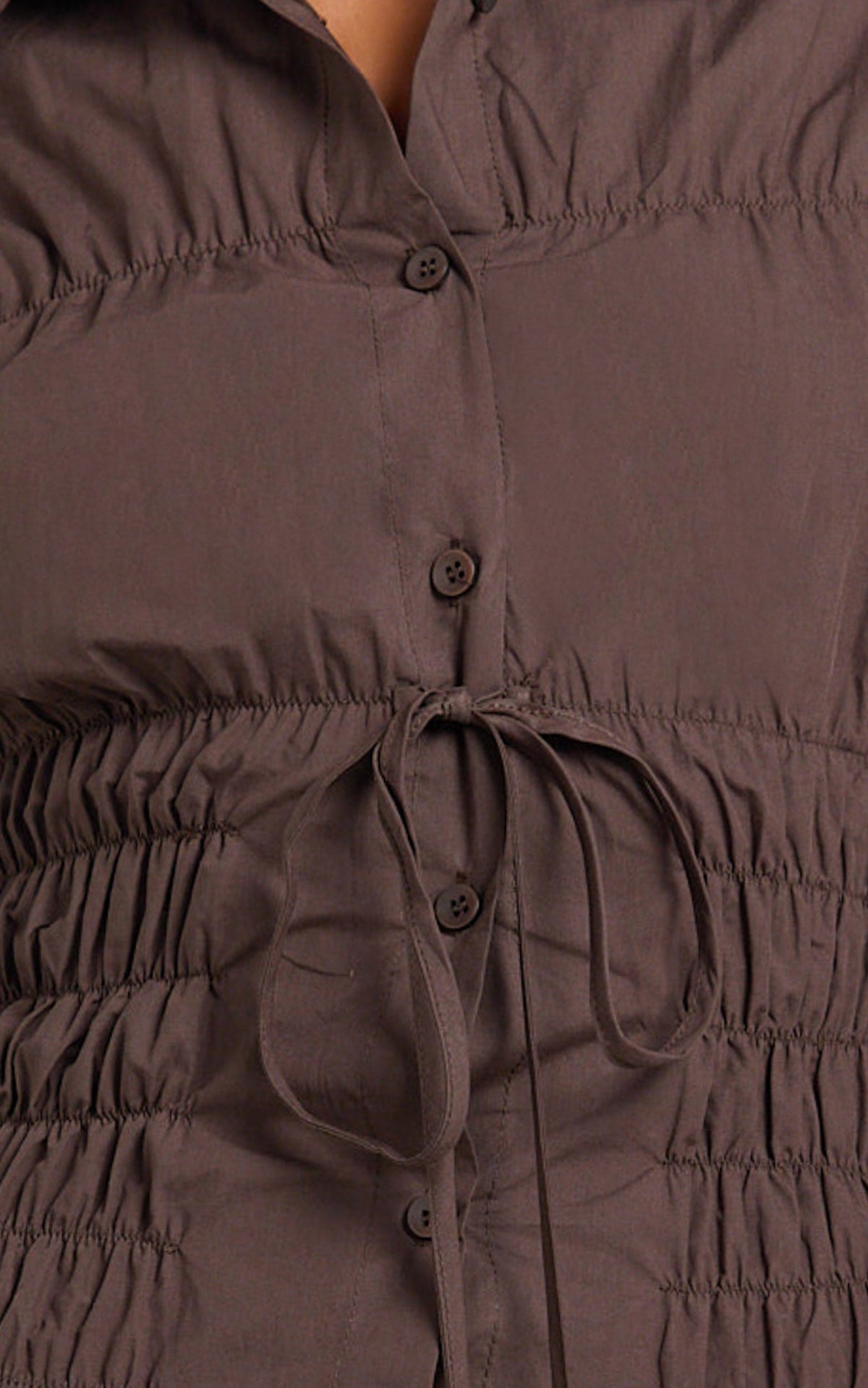 Cody Shirt - Ruched Detail Scrunch Shirt in Chocolate