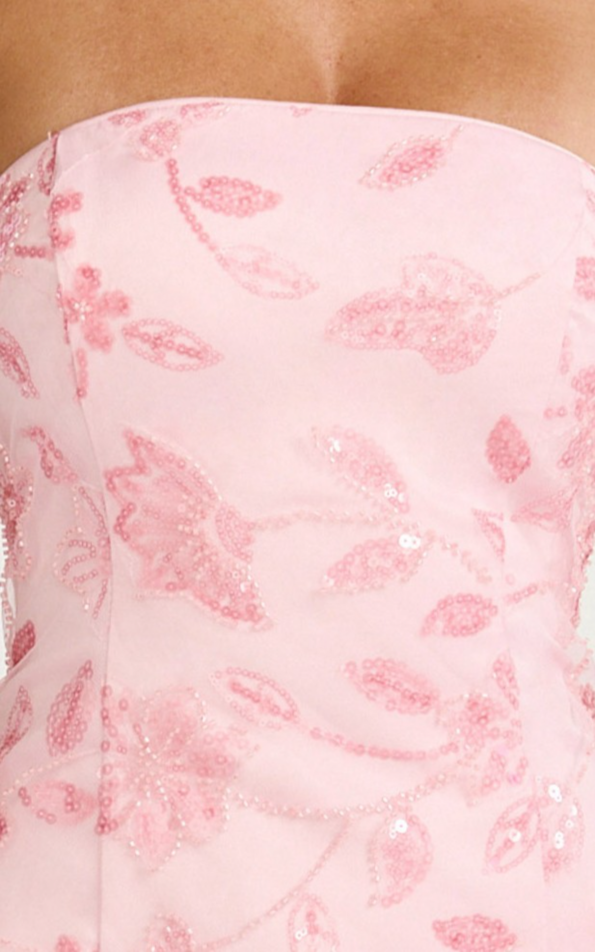 Electra Mini Dress - Strapless Bodycon Embellished Sequin Dress in Soft Pink