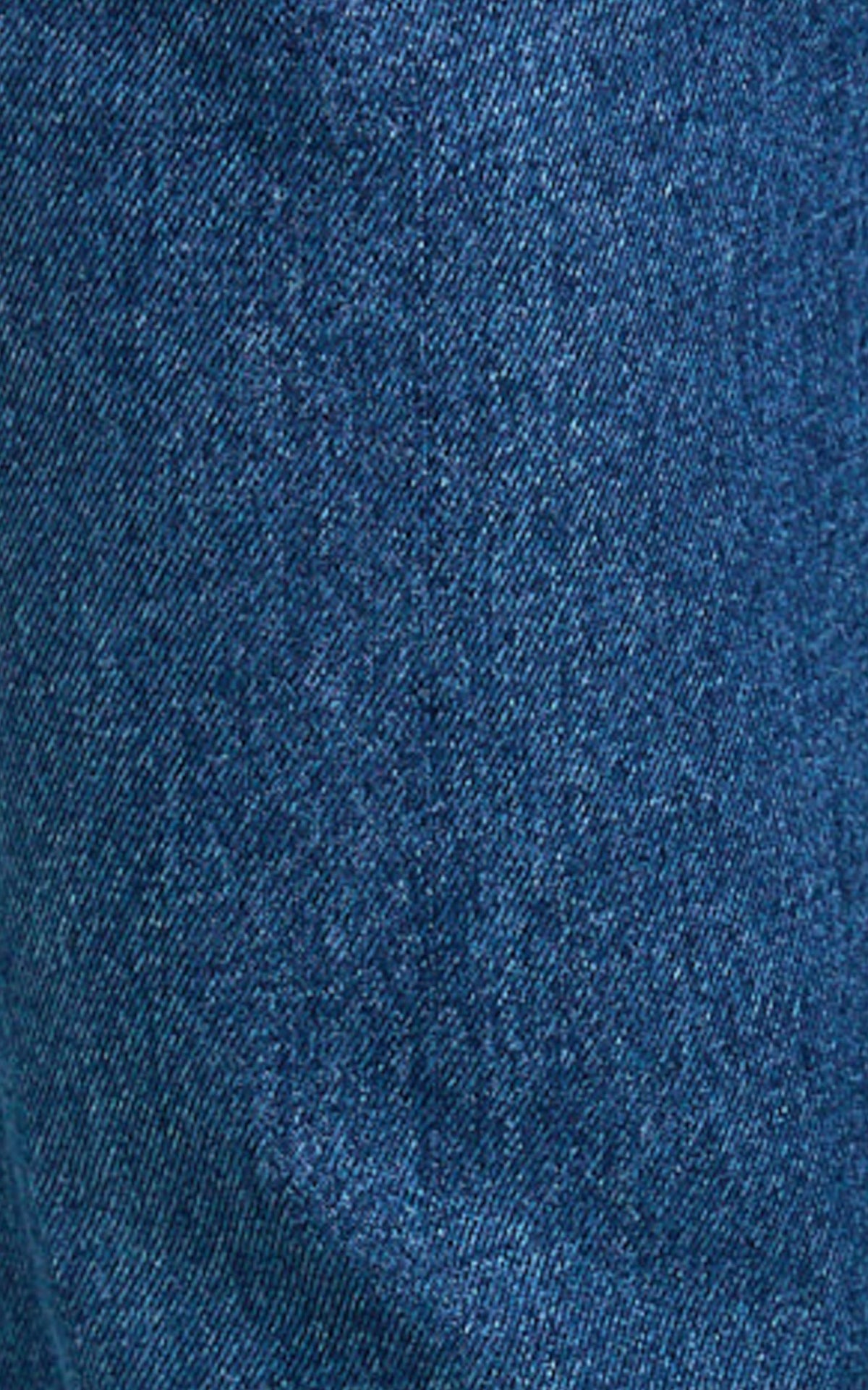 Enya Jeans - High Waist Wide Leg Pleated Denim Jeans in Dark Mid Blue