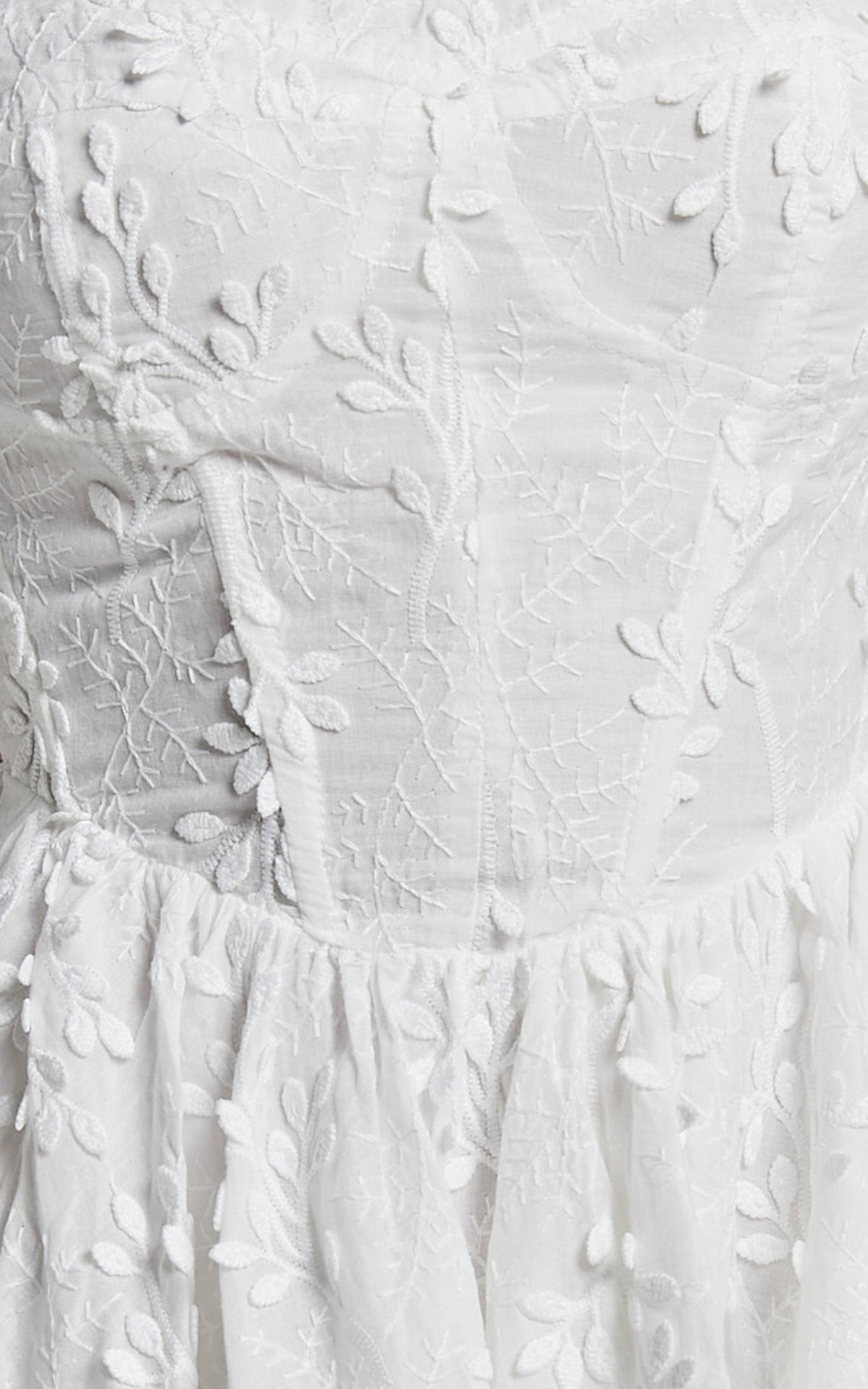 Esthela Mini Dress - Embroidered Square Neck Short Puff Sleeve Corset in White Floral