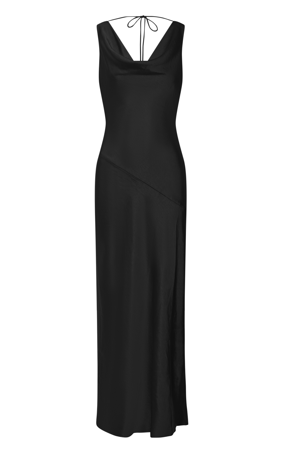 Adilah Maxi Dress - Cowl Neck Satin Dress in Black