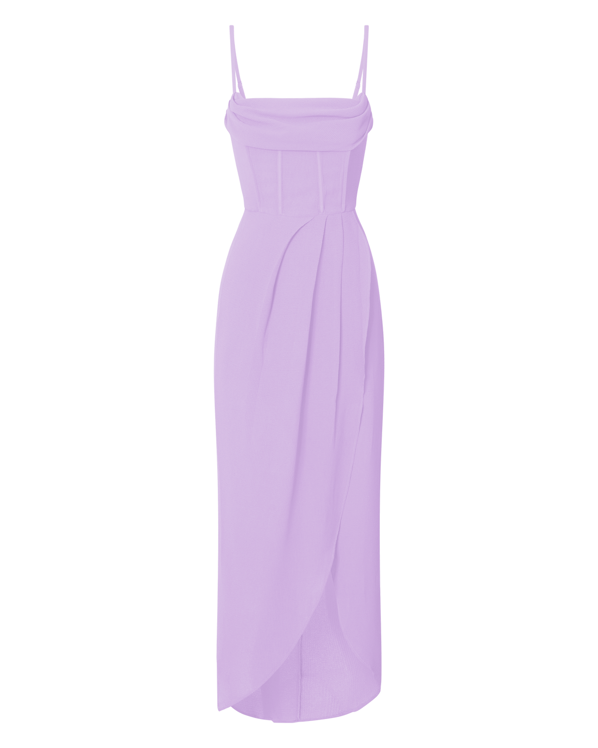Andrina Midi Dress - High Low Wrap Corset Dress in Lilac