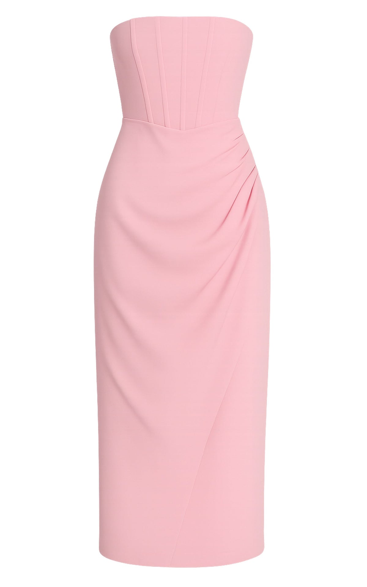 Avery Midi Dress - Strapless Draped Side Split Dress in Pink