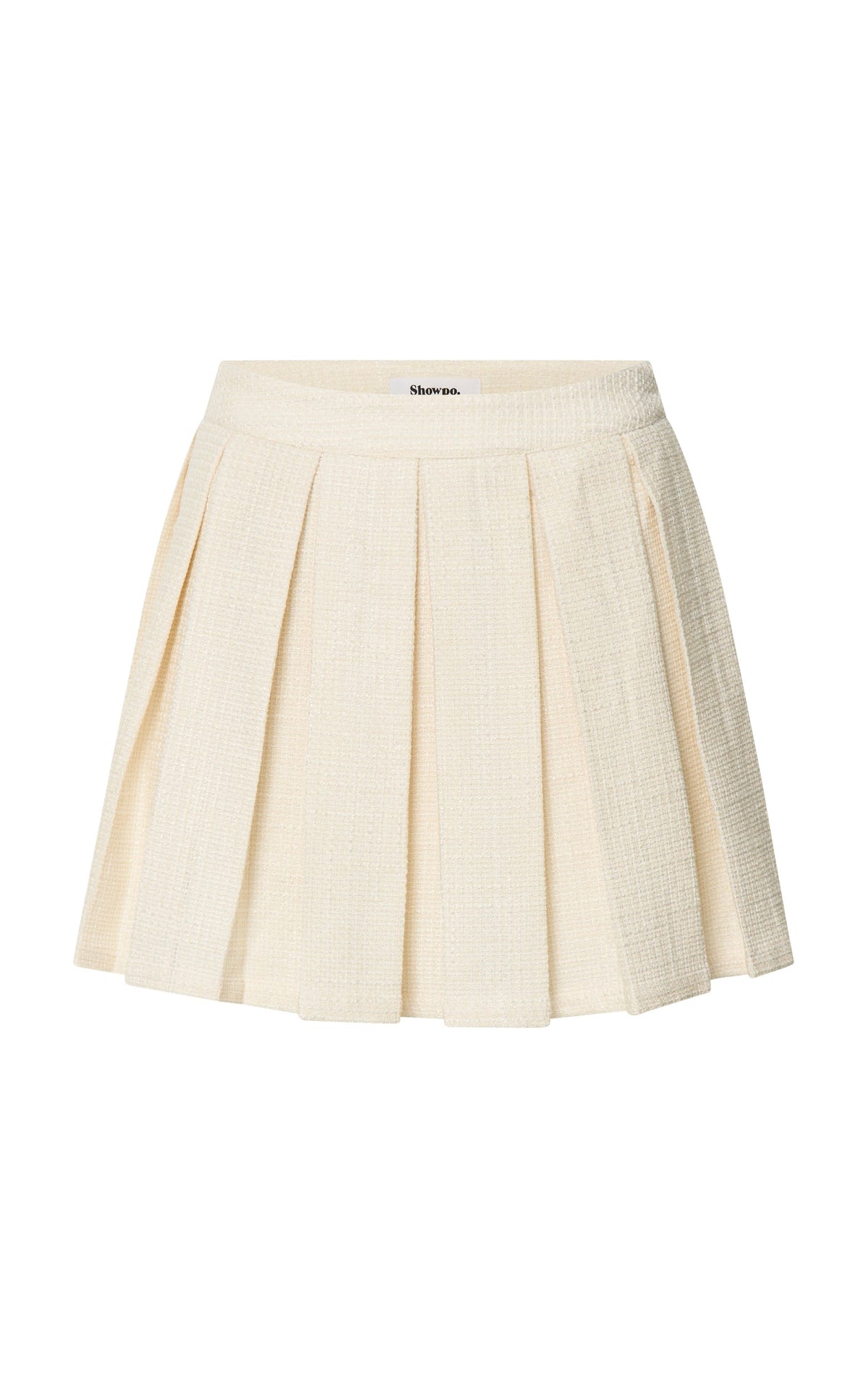Maggie Mini Skirt - Pleated Mid Rise Boucle Skirt in Cream