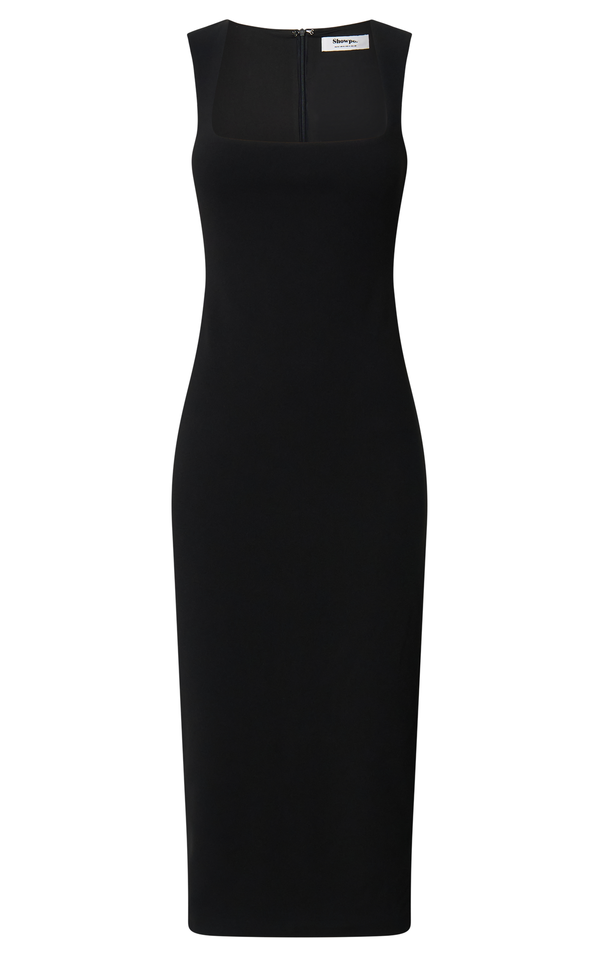 Stella Midi Dress - Square Neck Cap Sleeve Fitted Dress in Black