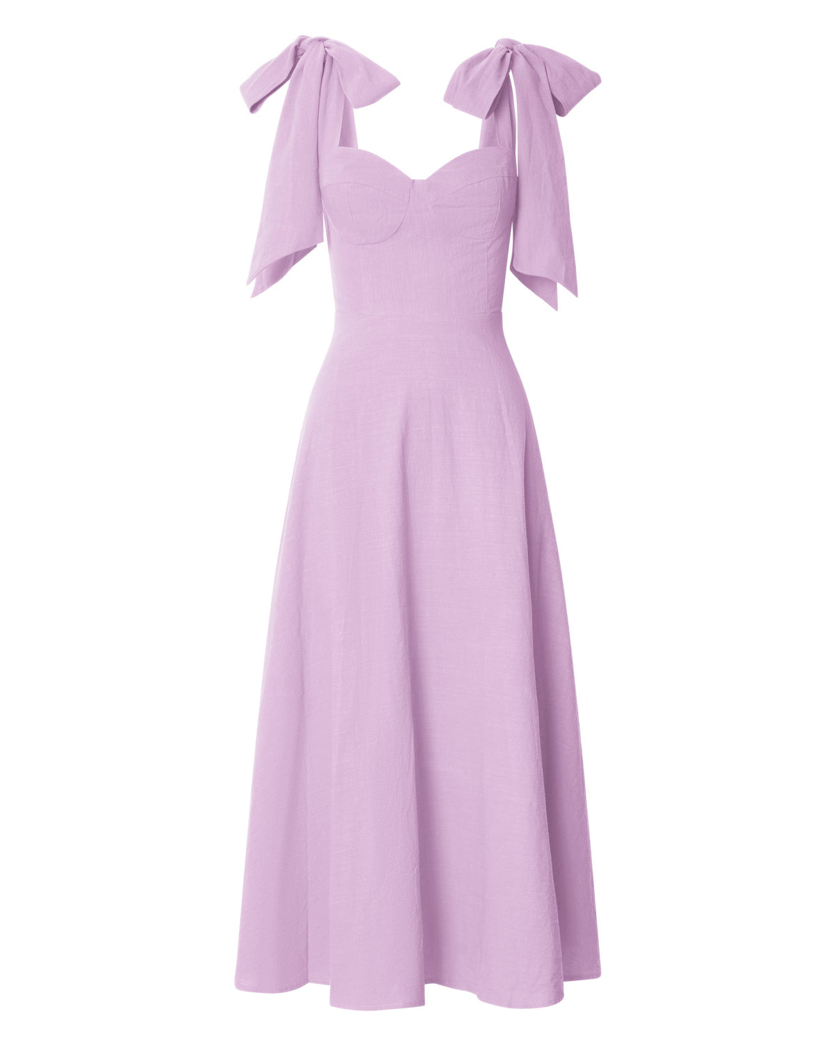 Tymia Midi Dress - Shoulder Tie Bustier Shirred Back A Line in Lavender