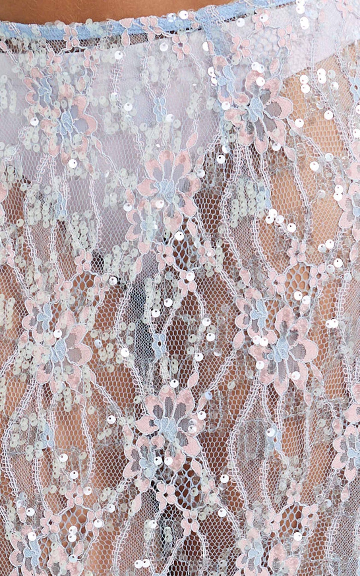 Gemmalyn Two Piece Top and Skirt Set - Sequin Lace Top And A Line Midi Skirt in Pink