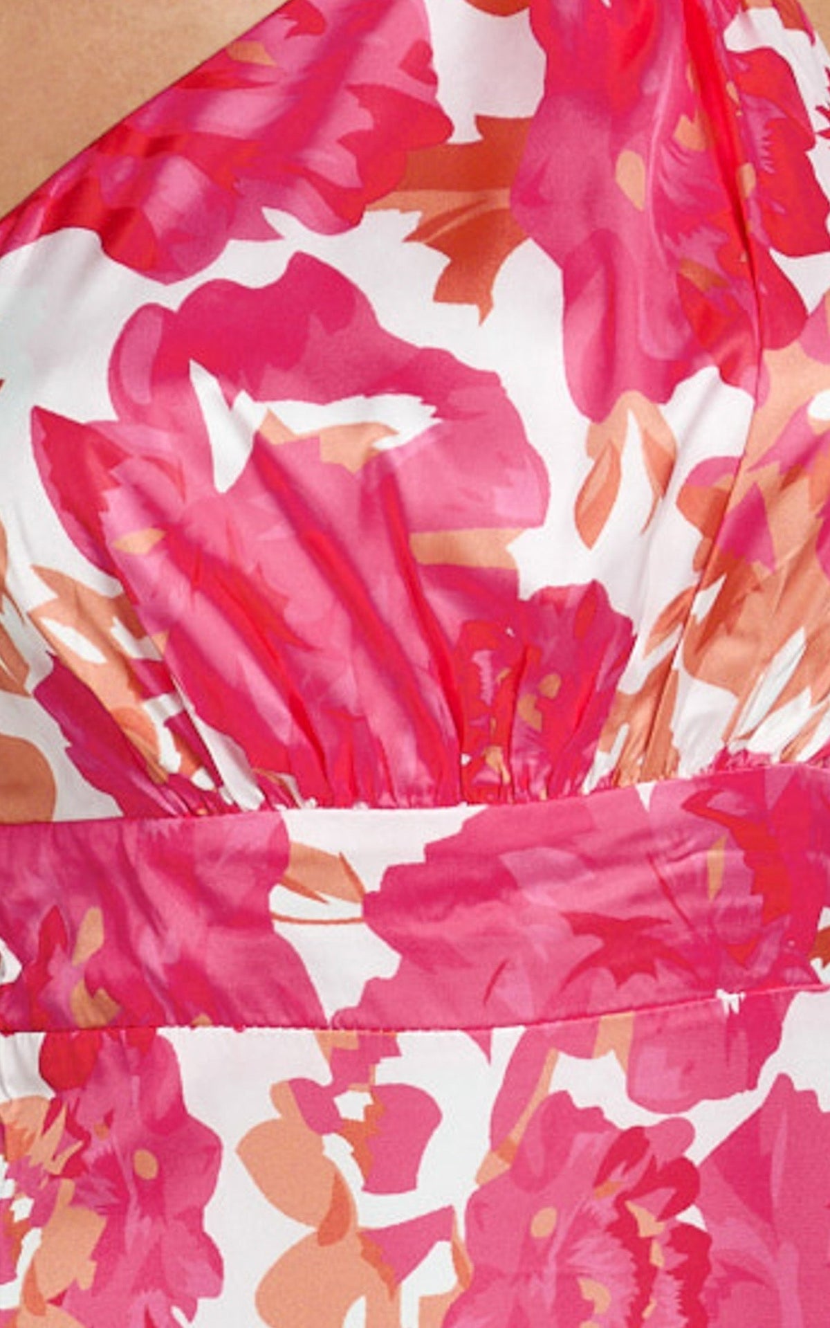 Georgine Midi Dress - One Shoulder Ruched Tiered Dress in Peony Blossom