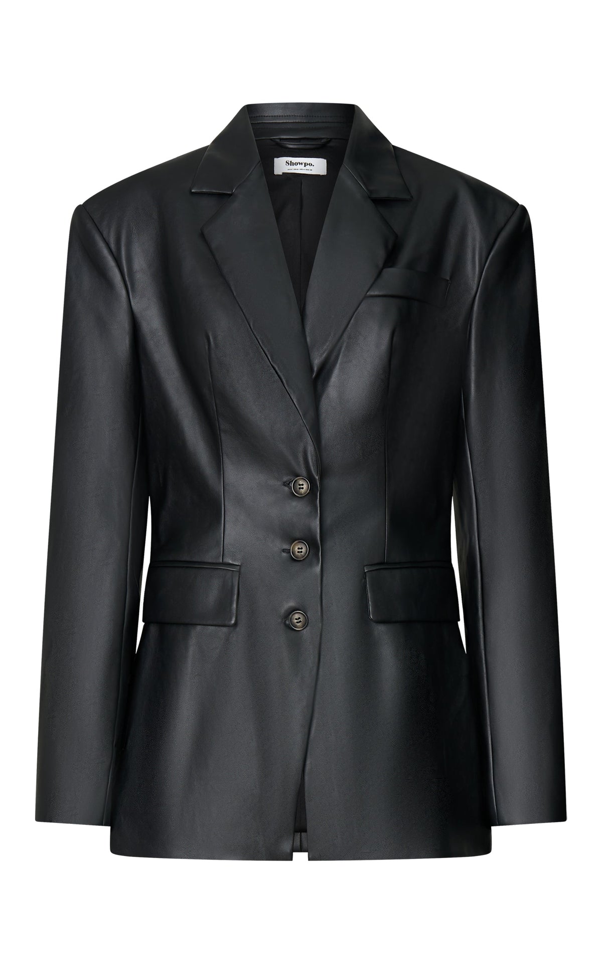 Prague Jacket - Two Button PU Blazer in Black
