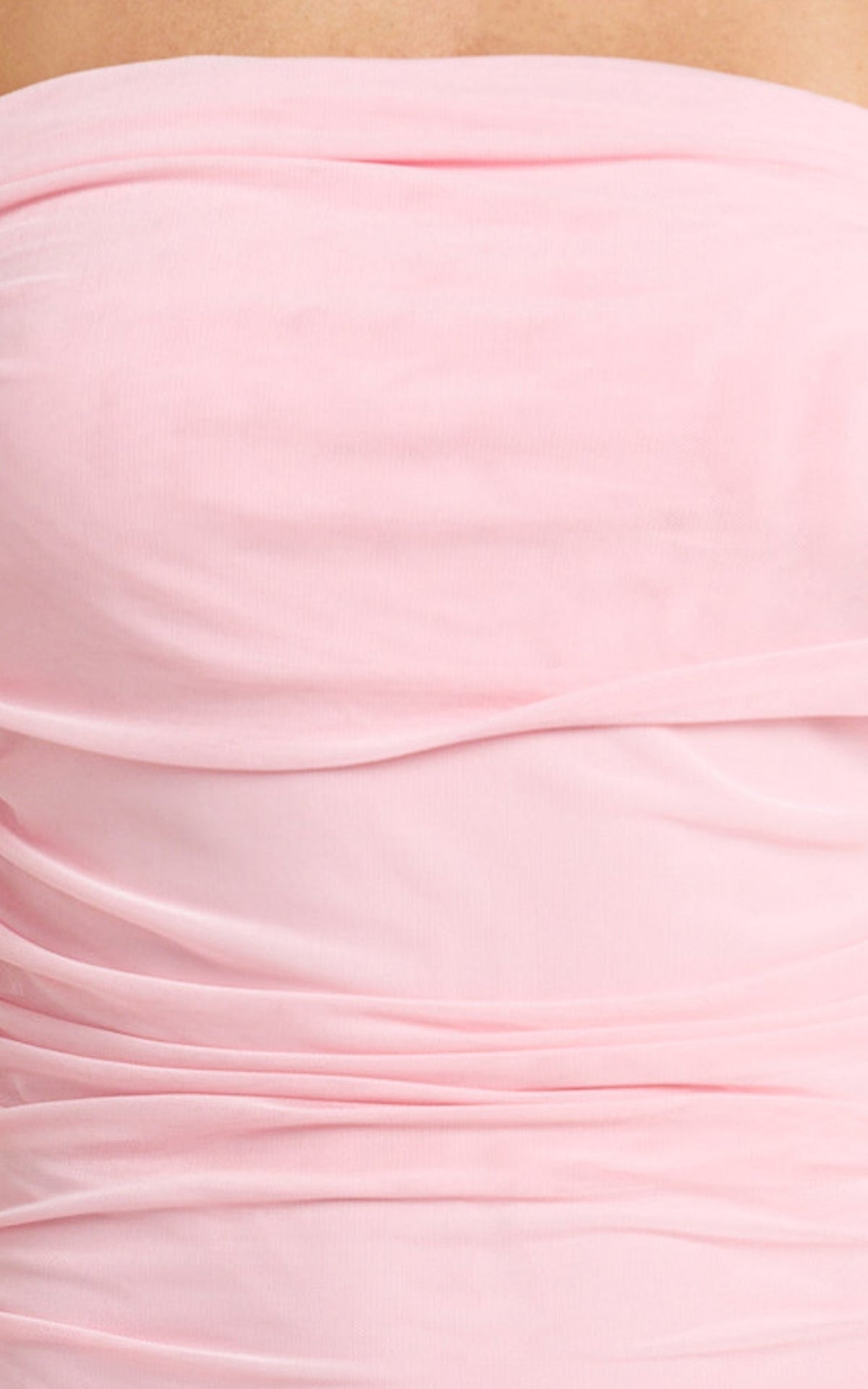 Hermie Mini Dress - Off Shoulder Ruched Mesh Draped Dress in Pink