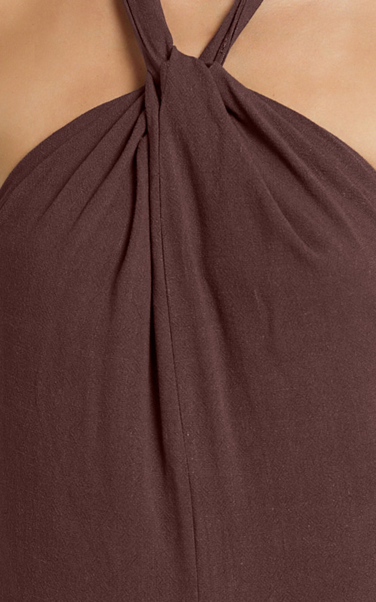 Hilda Maxi Dress - Knot Detail Halter Neck Maxi Dress in Chocolate