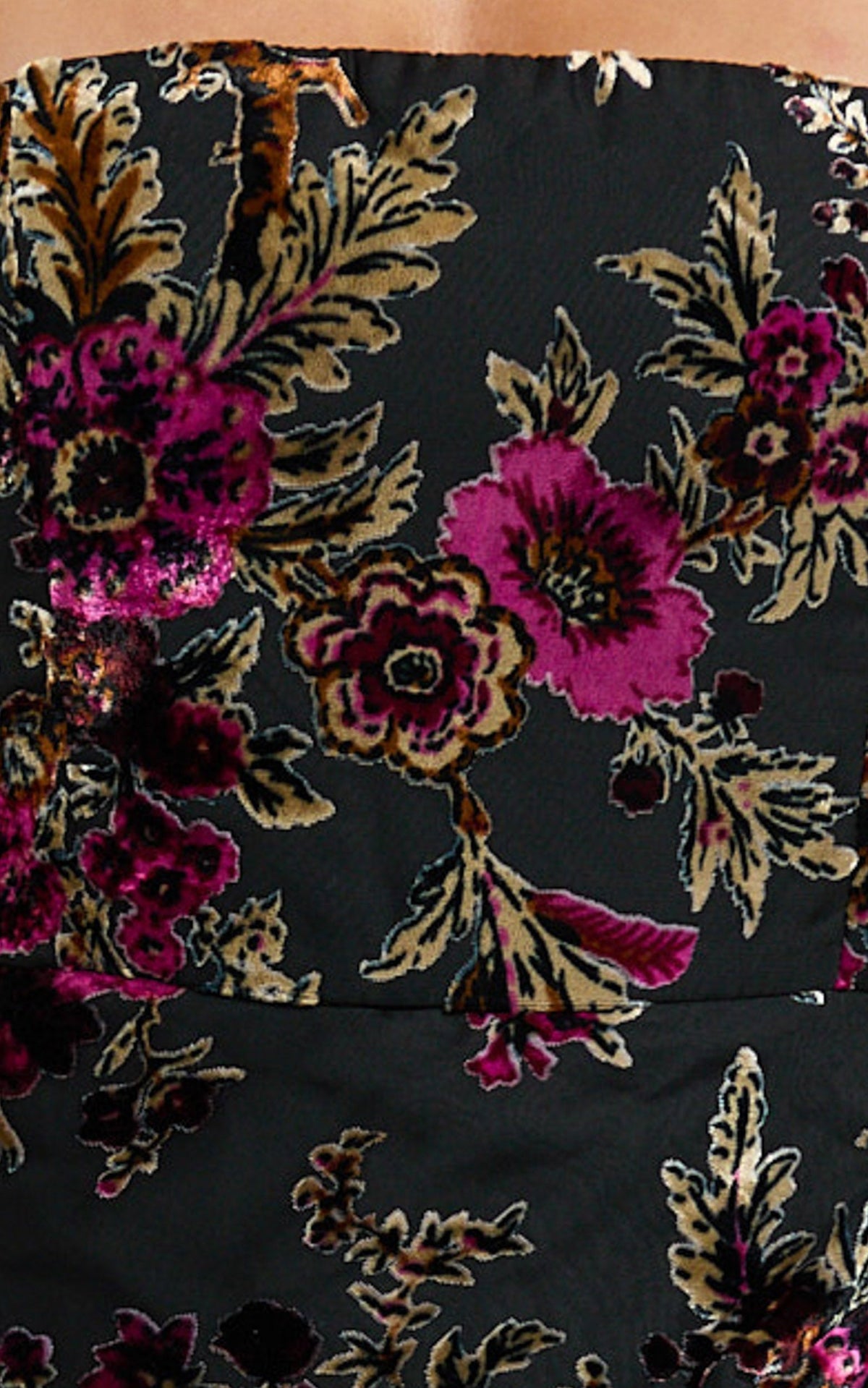 Jessell Midi Dress - High Split Strapless Dress in Black Floral