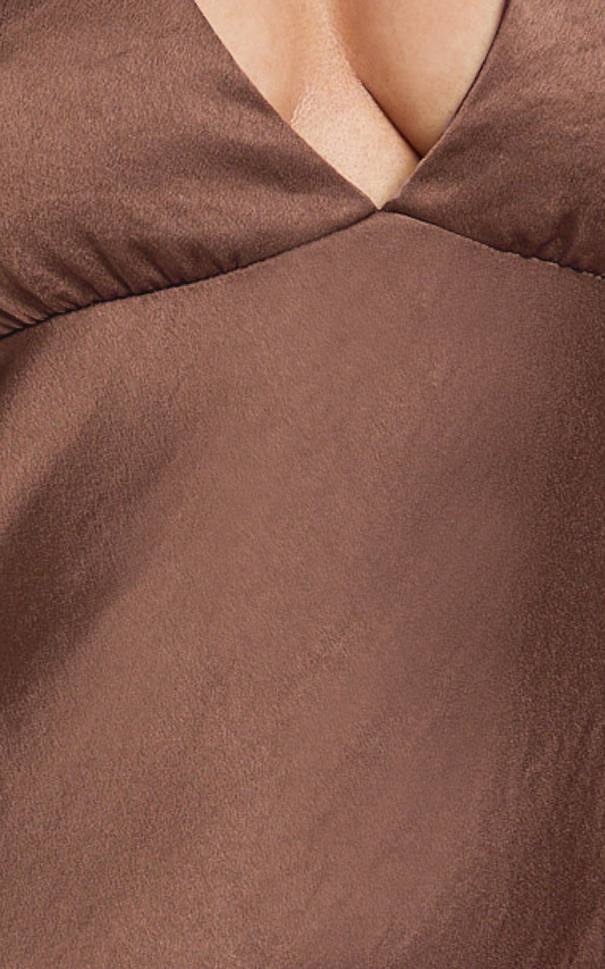 Khalani Midi Dress - Deep V Neck Satin Slip Dress in Chocolate