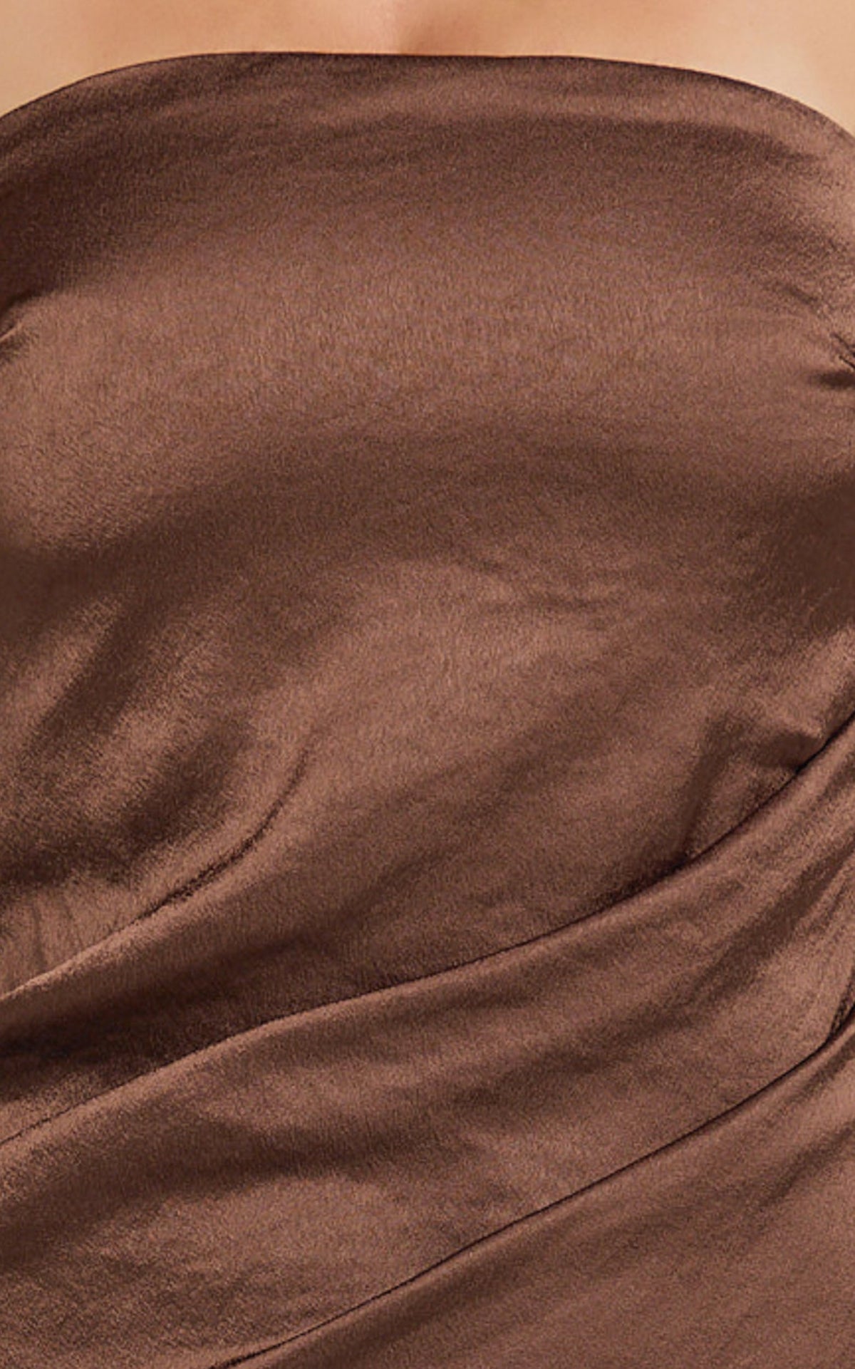 Laurie Maxi Dress - Strapless Draped Satin Dress in Chocolate