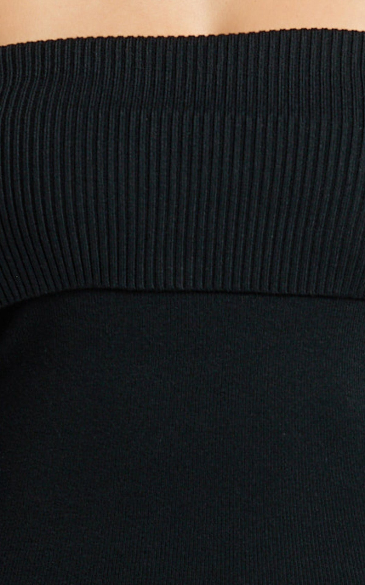 Maisie Midi Dress - Off Shoulder Long Sleeve Fitted Column Knit Dress in Black