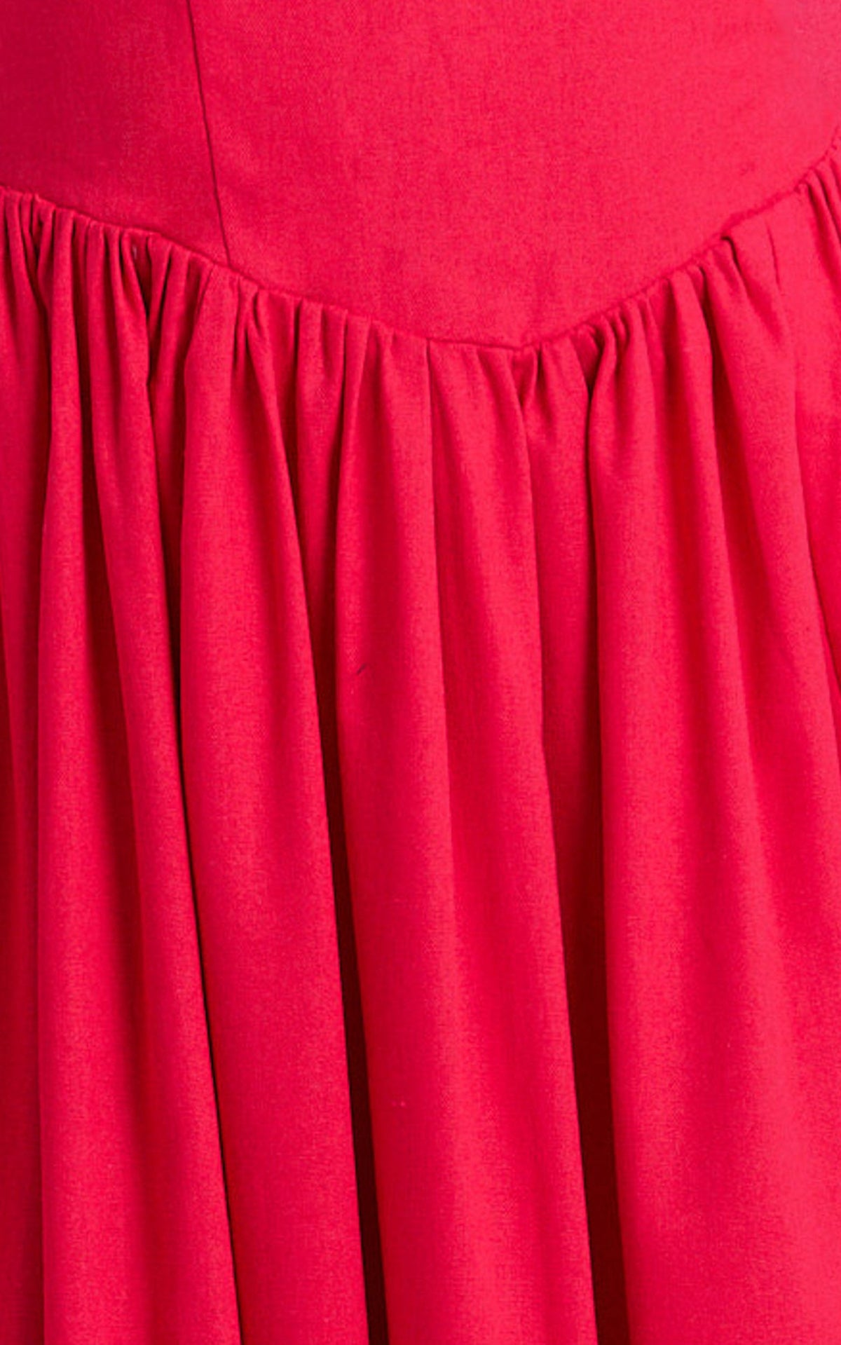 Morris Midi Dress - Linen Scoop Neck Gathered Dress in Red