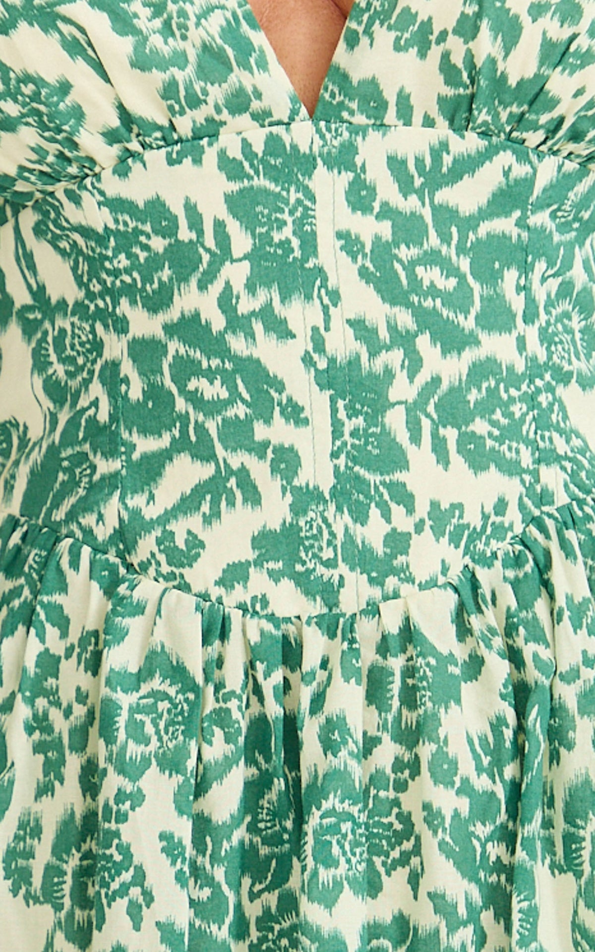 Nelli Mini Dress - Short Puff Sleeve Shirred Back Dress in Green Silhouette