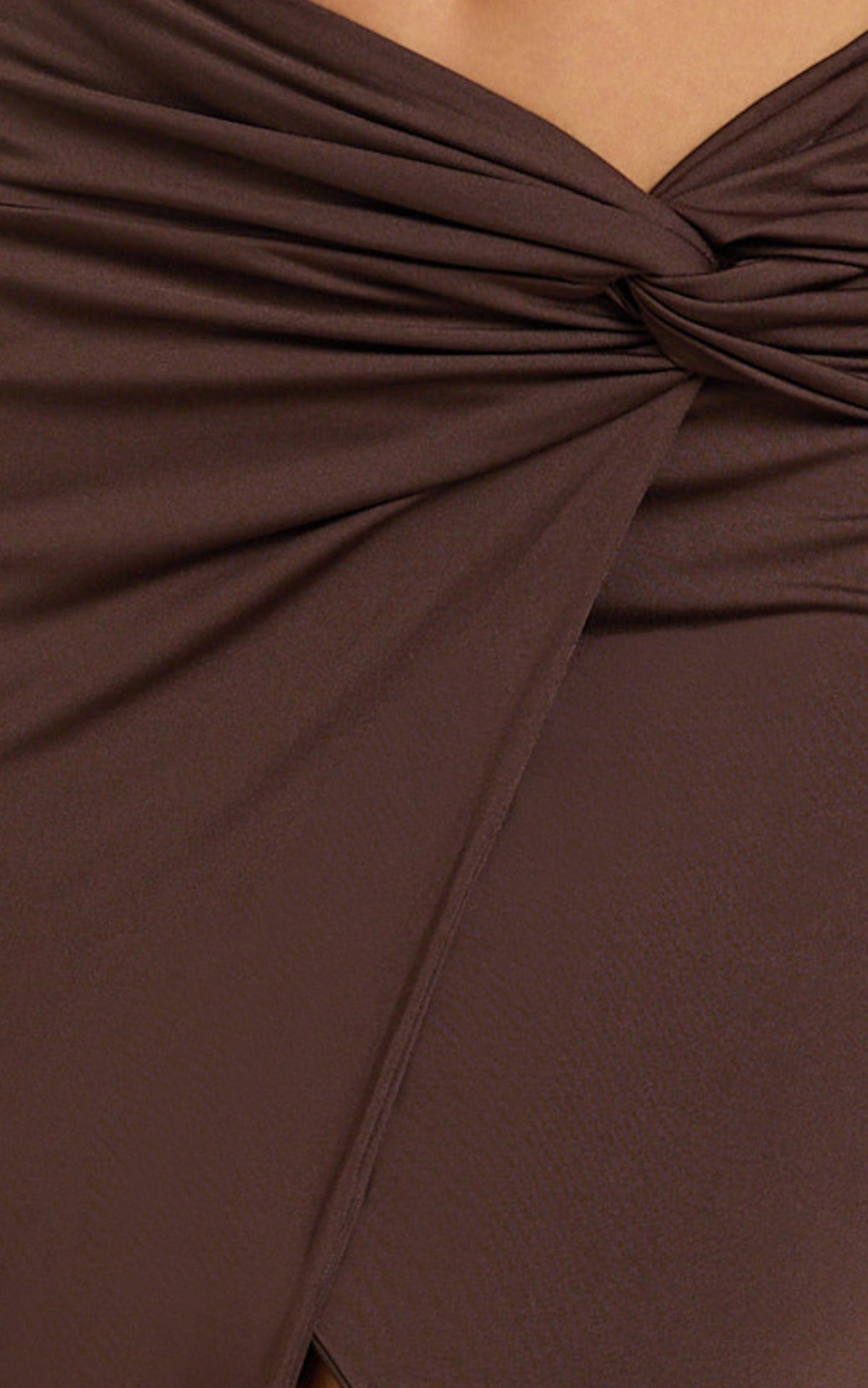 Owen Two Piece Top and Skirt Set - Long Sleeve Crop Top and Knot Front Maxi Skirt Set in Chocolate