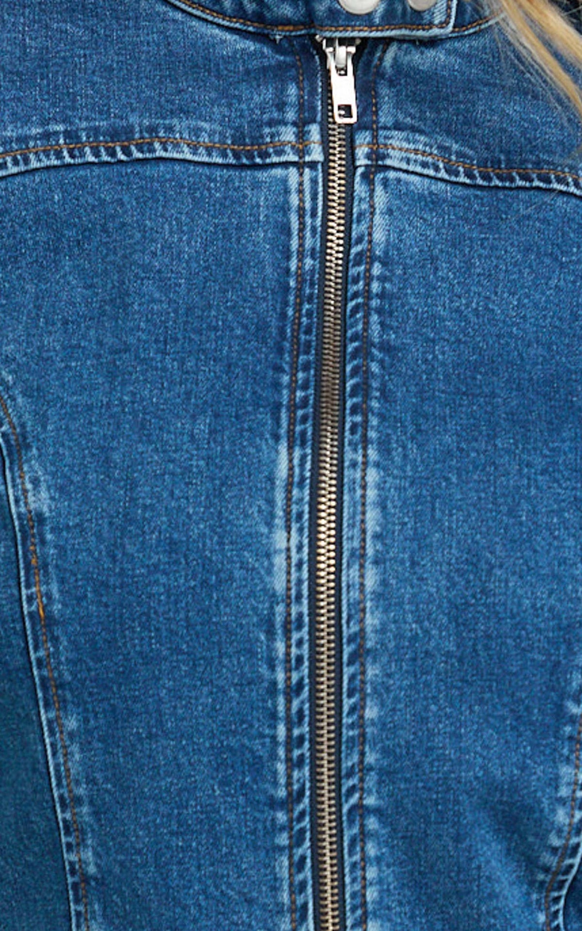 Pamela Jacket - Denim Biker Detail Long Sleeve Jacket in Dark Blue Wash