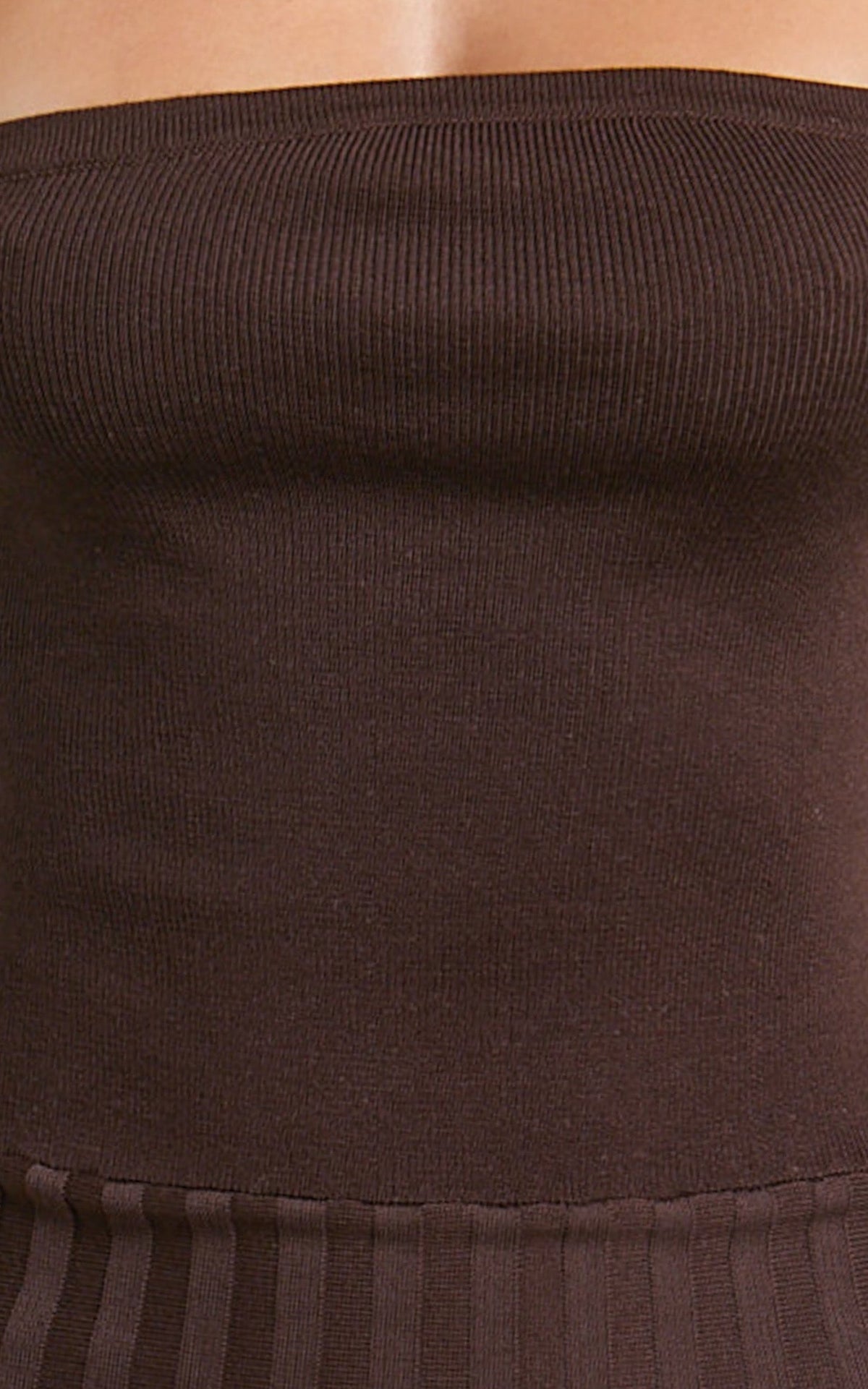 Paris Midi Dress - Strapless Drop Waist Pleated Knit Dress in Chocolate