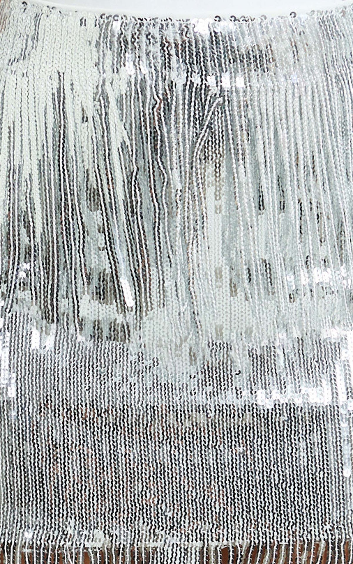 Paris Mini Skirt - Sequin Fringe High Waisted Skirt in Silver