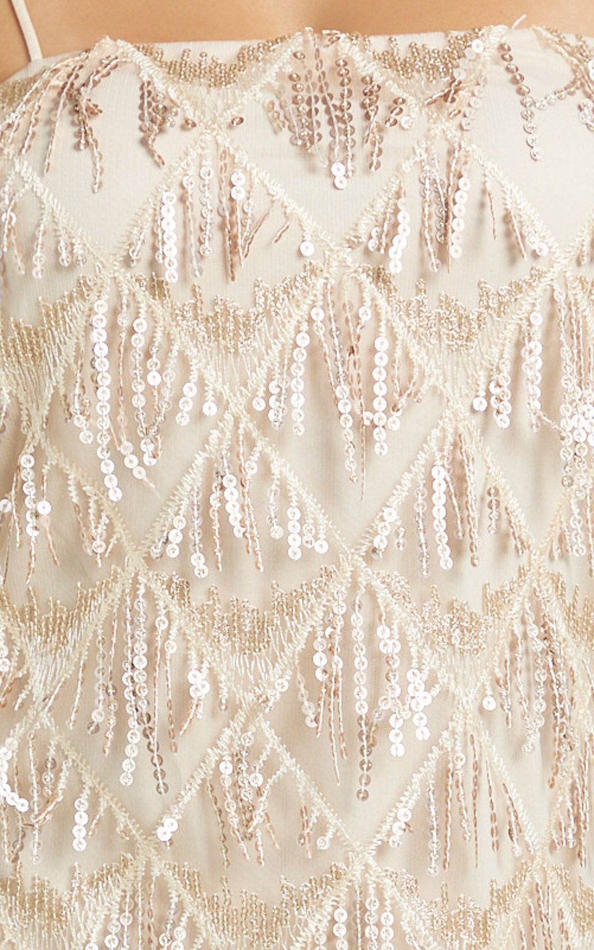 Shook Mini Dress - Cami Sequin Fringe Dress in Champagne Sequin