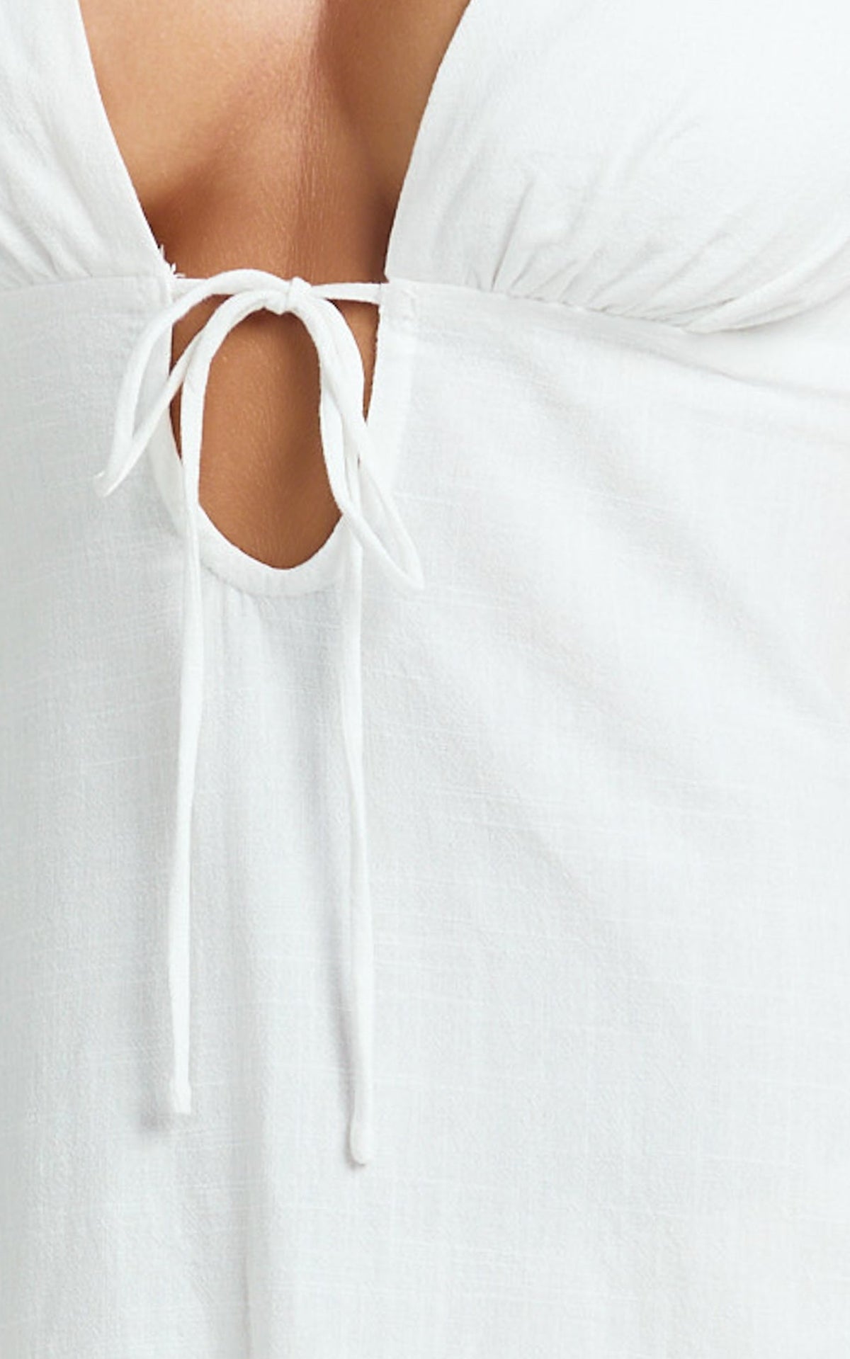 Silvena Midi Dress - V Neck Tie Front A Line Dress in White