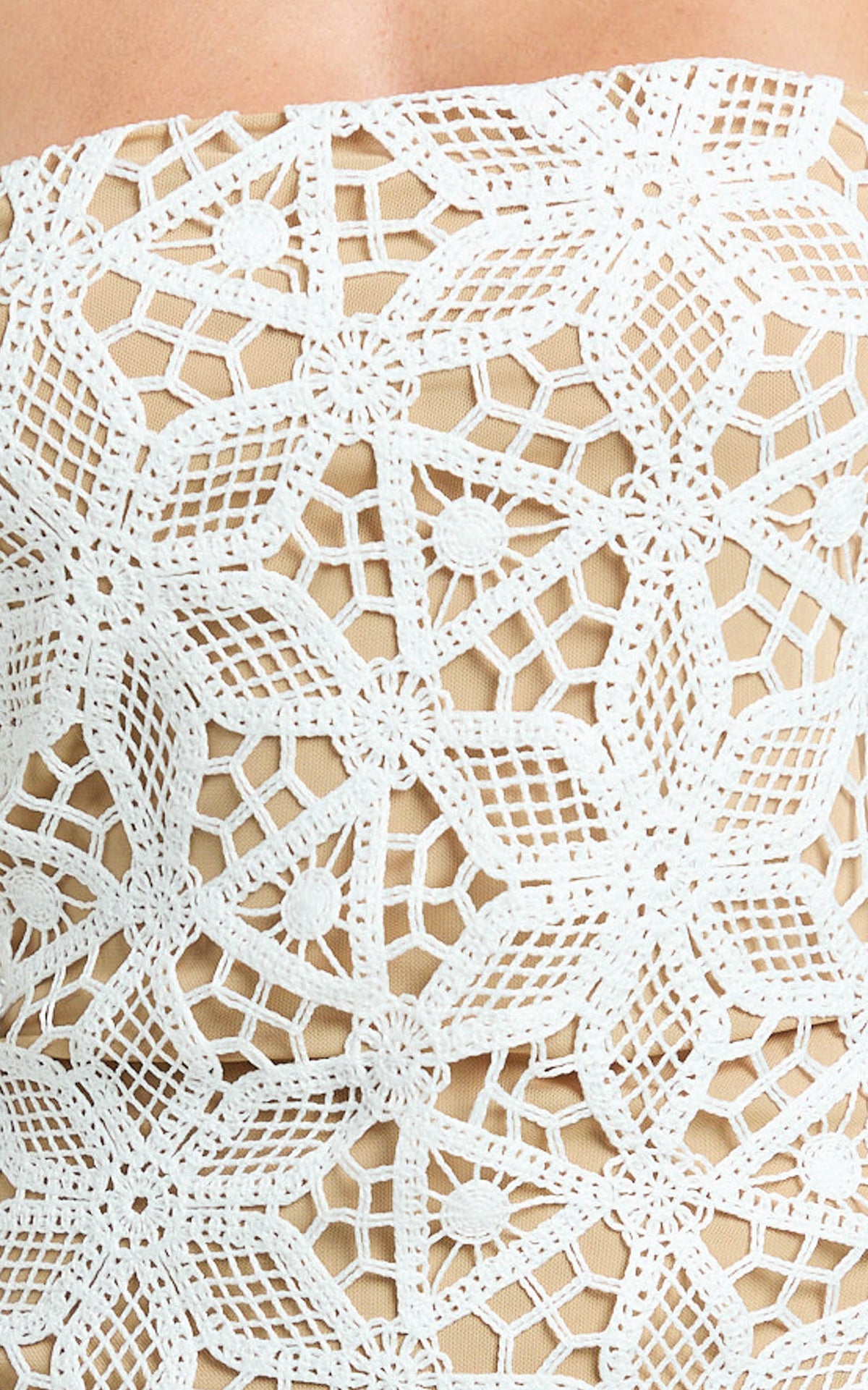 Tamika Mini Dress - Crochet Strapless Bodycon Dress in White