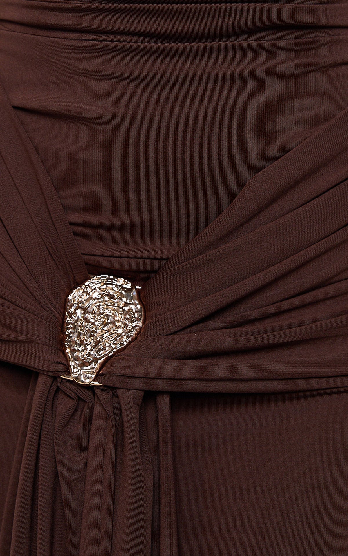 Trish Maxi Dress - Off Shoulder Hardware Trim Bodycon Dress in Chocolate
