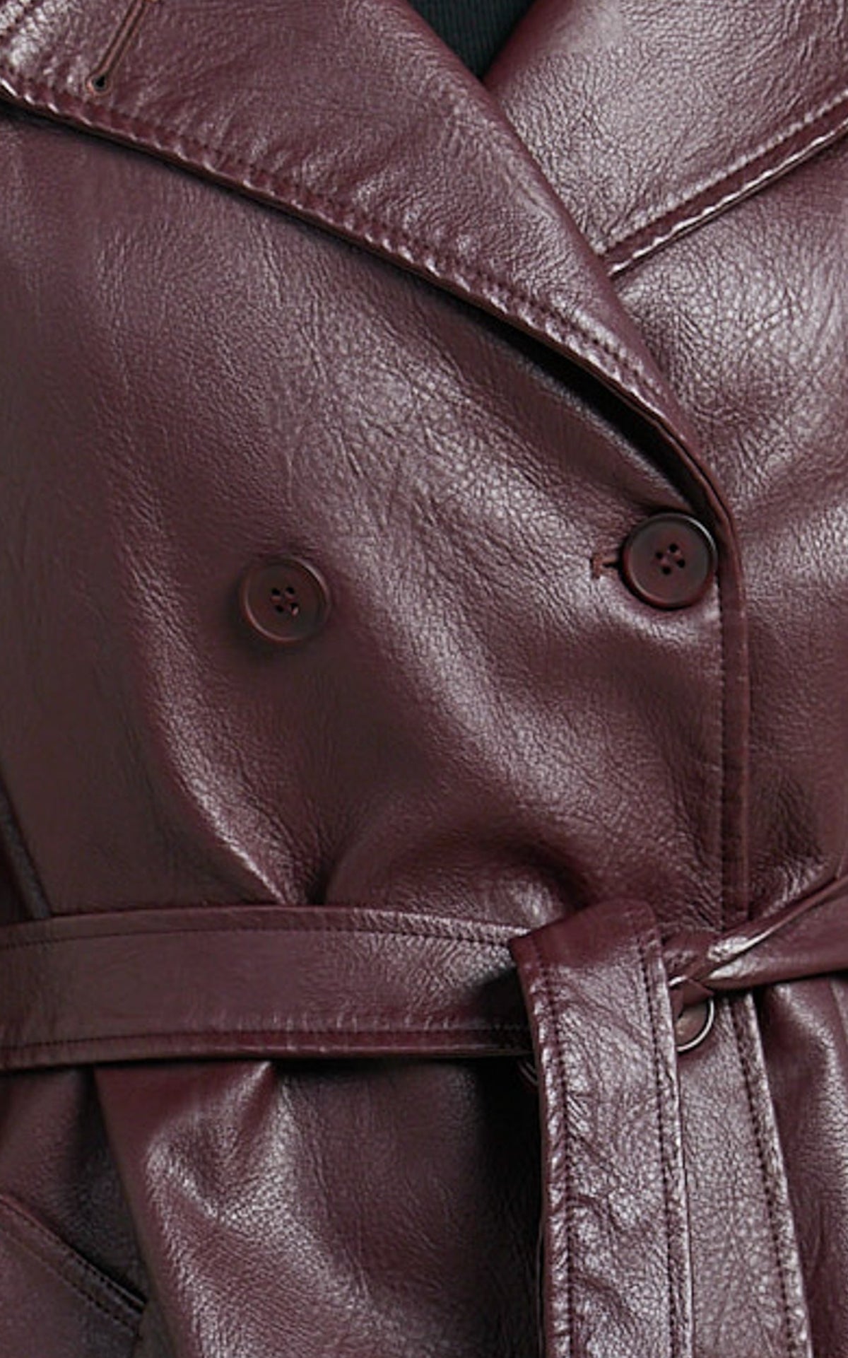 Vicki Trench Coat - Faux Leather Washed Trench Coat in Wine