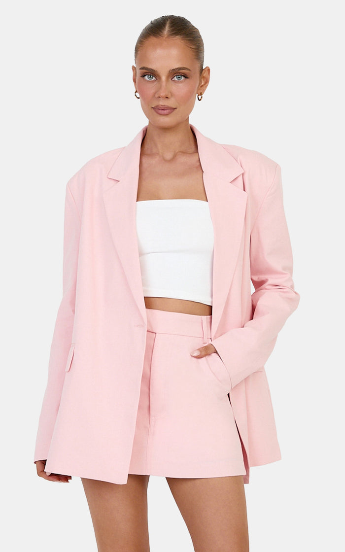 Virginia Jacket - Oversized Double Breasted Blazer in Baby Pink