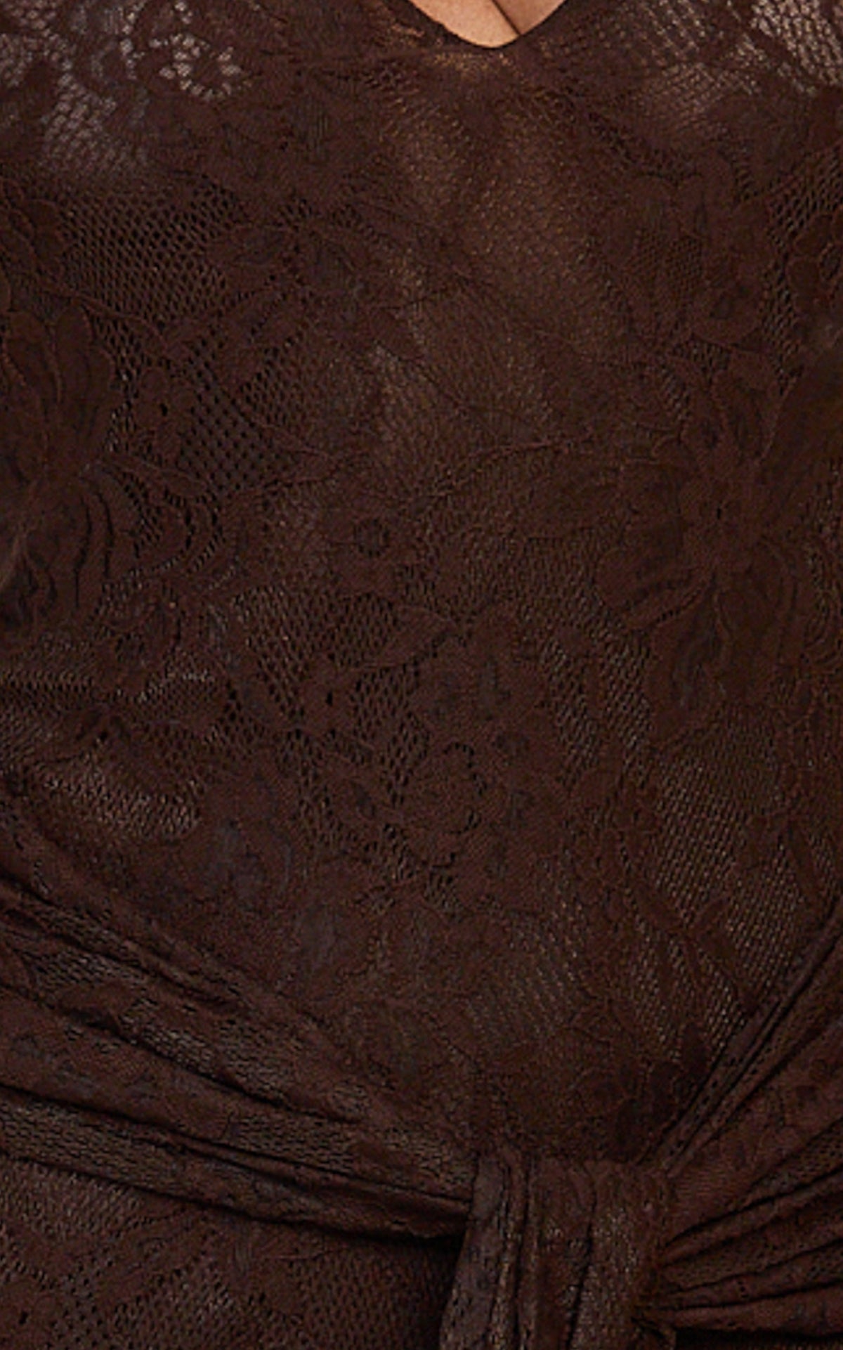 Nyla Midi Dress - Sleeveless Collared Keyhole Lace Hip Tie Dress in Chocolate