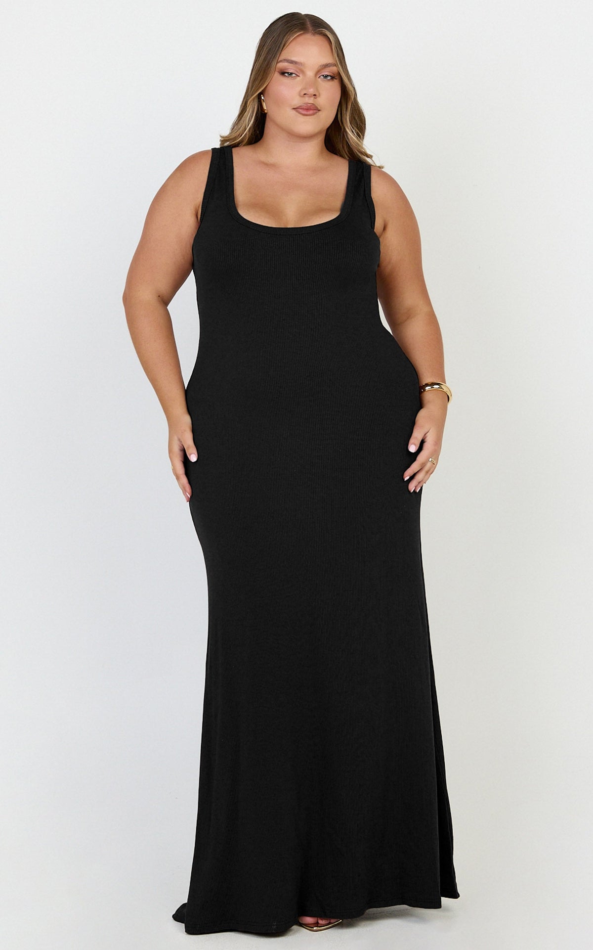 Odette Maxi Dress - Scoop Neck A Line Dress in Black