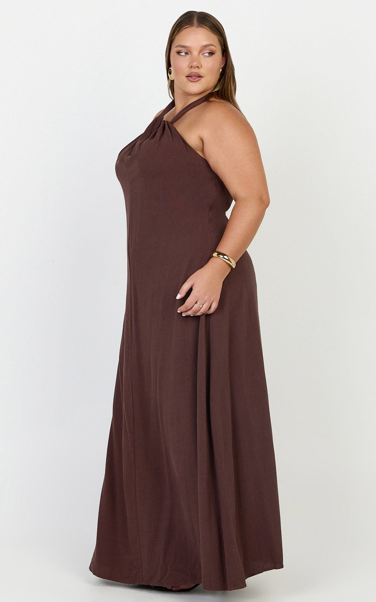 Hilda Maxi Dress - Knot Detail Halter Neck Maxi Dress in Chocolate