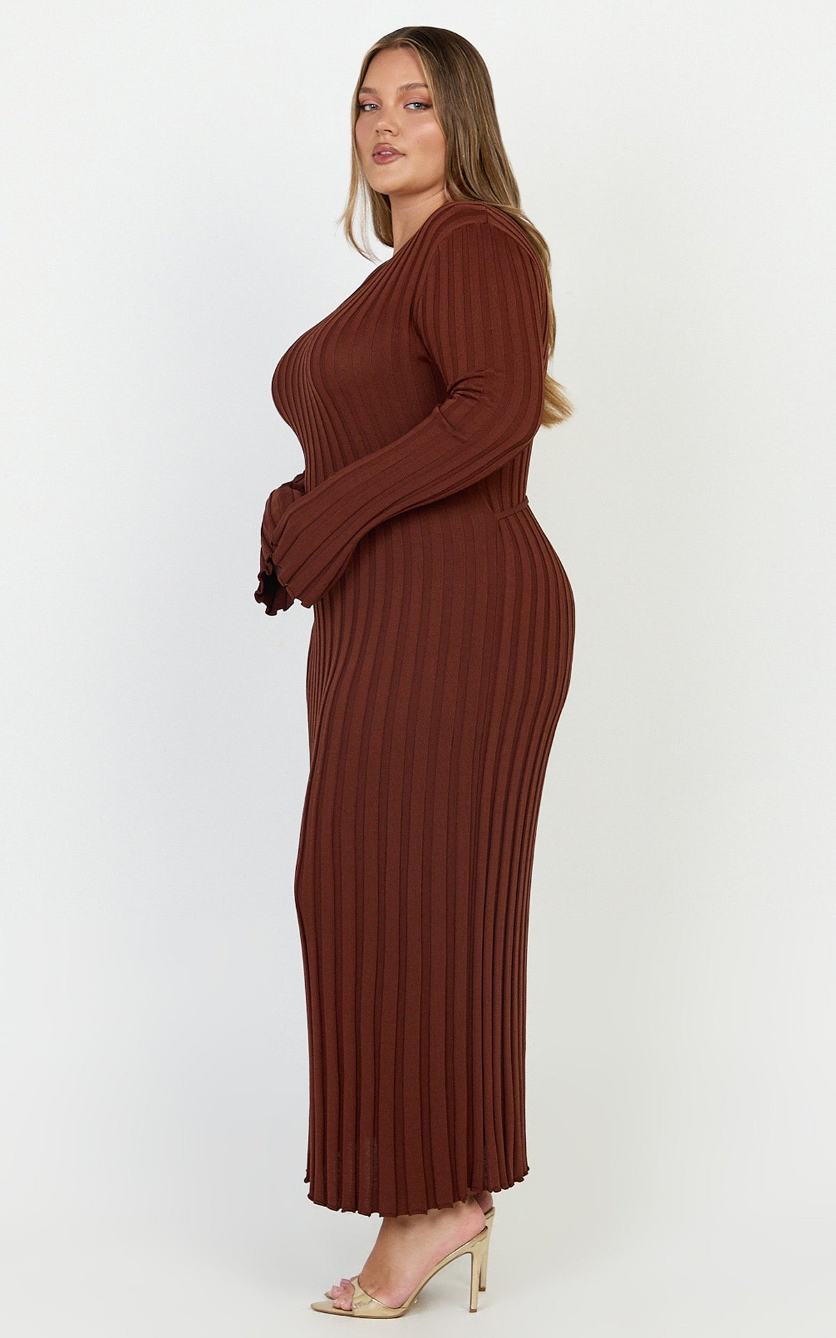 Blaire Midi Dress - Long Sleeve Tie Back Flare Dress in Chocolate