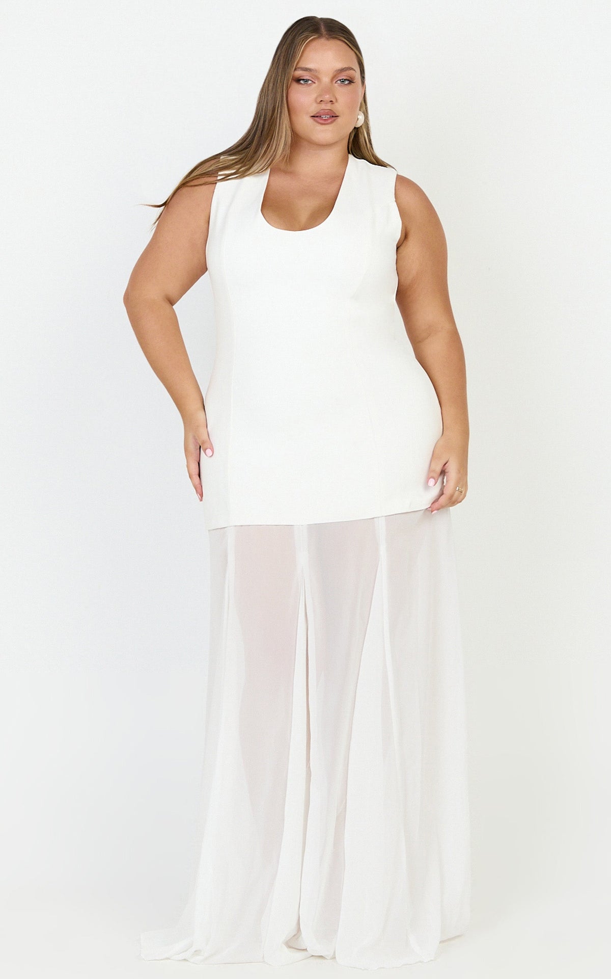 Frances Maxi Dress - Contrast U Neck Godet A Line Dress in Ivory