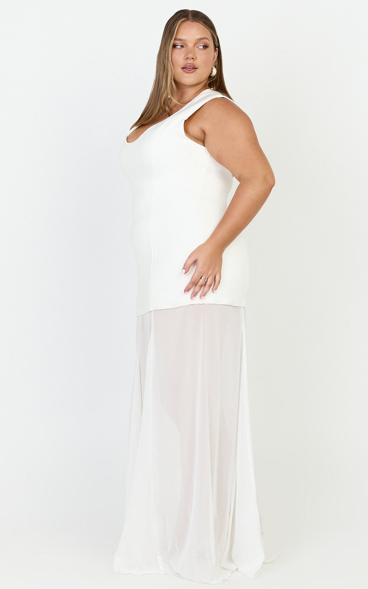 Frances Maxi Dress - Contrast U Neck Godet A Line Dress in Ivory