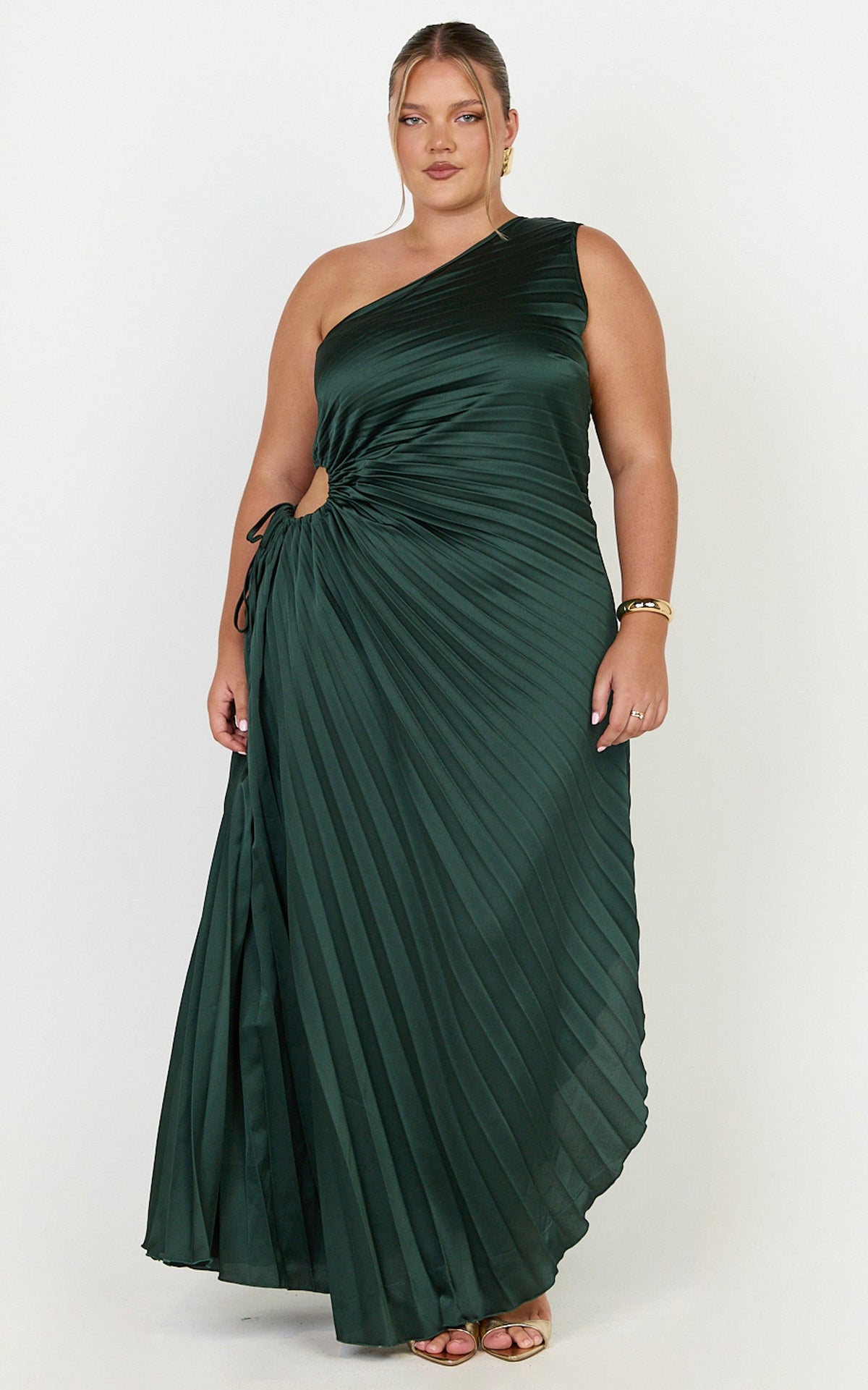 Kitsune Maxi Dress - One Shoulder Cut Out Dress in Emerald Green