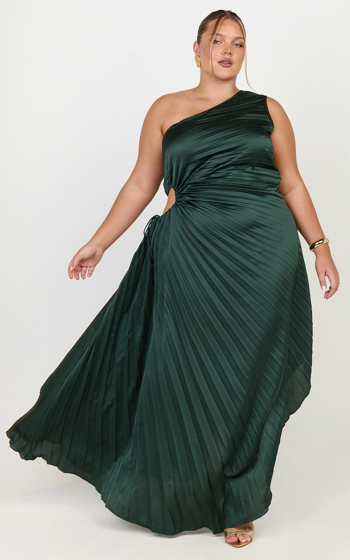 Kitsune Maxi Dress - One Shoulder Cut Out Dress in Emerald Green