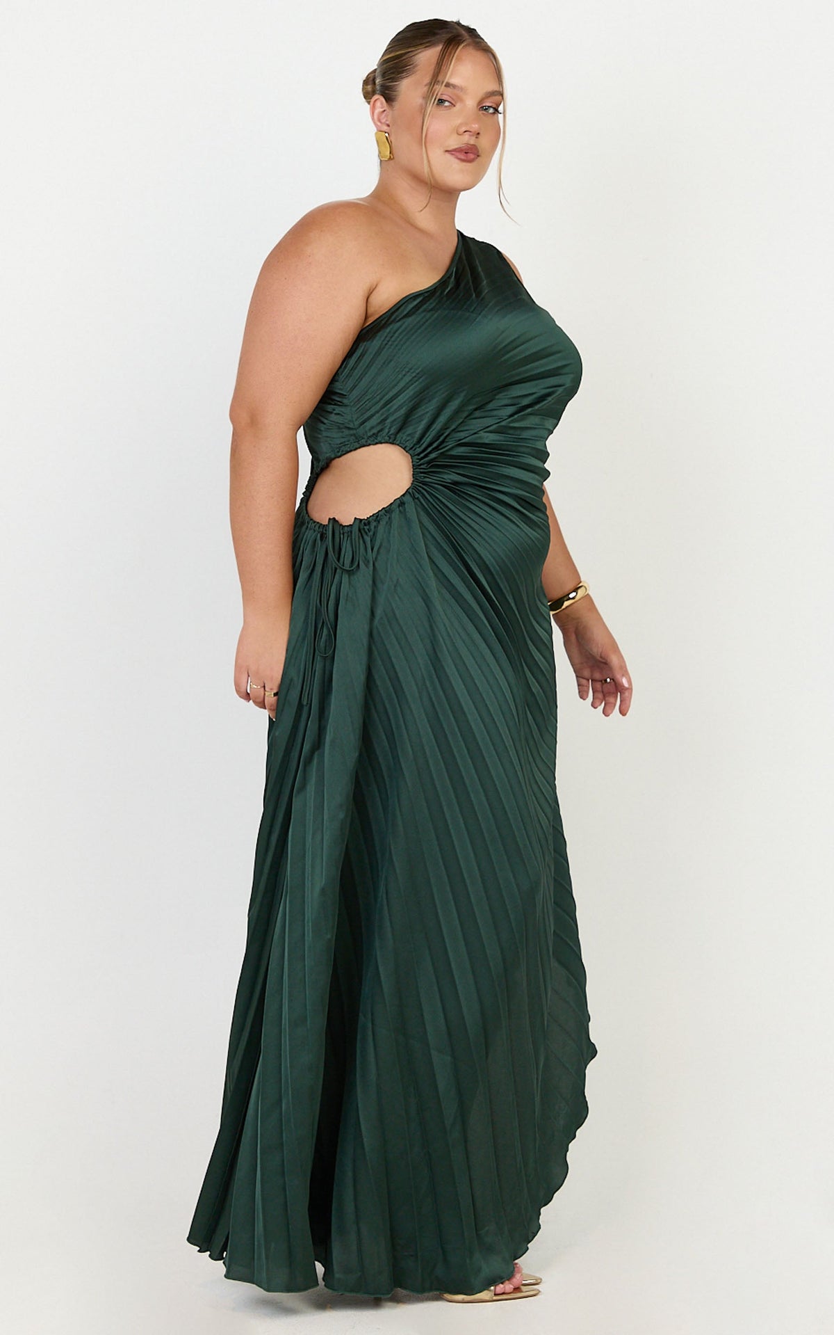 Kitsune Maxi Dress - One Shoulder Cut Out Dress in Emerald Green
