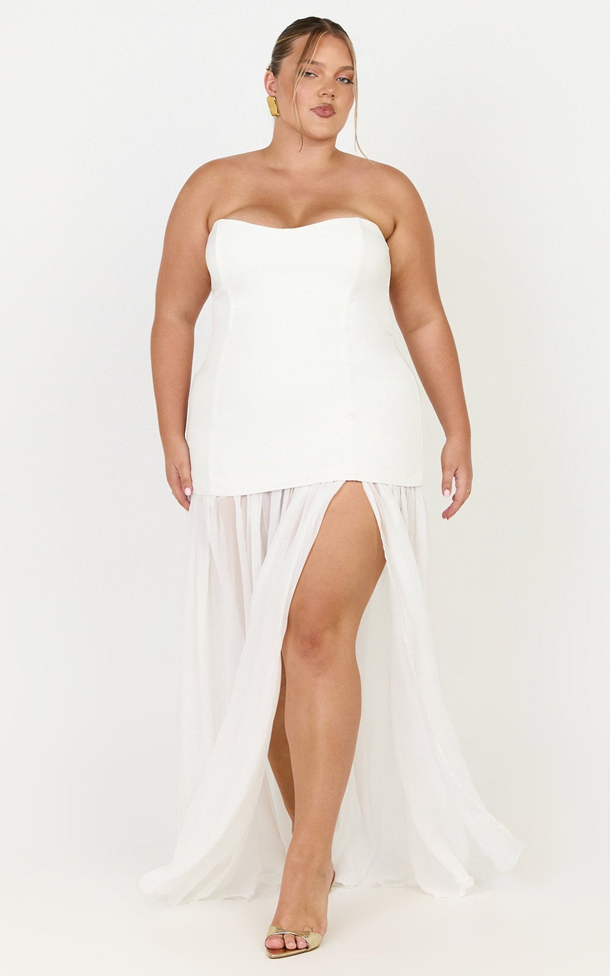 Jocelyn Maxi Dress - Strapless Ruched Fit And Flare Dress in Ivory