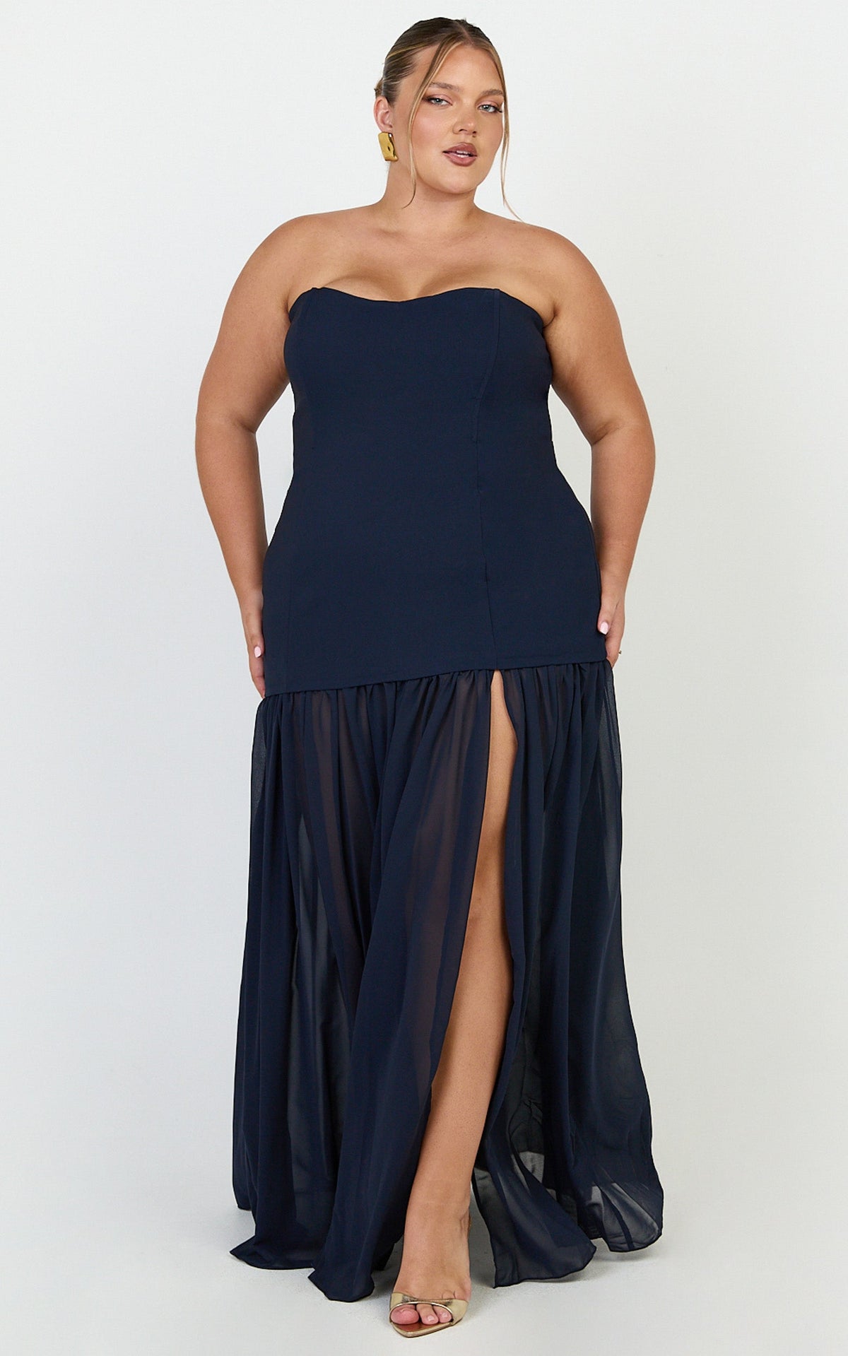 Jocelyn Maxi Dress - Strapless Ruched Fit And Flare Dress in Navy