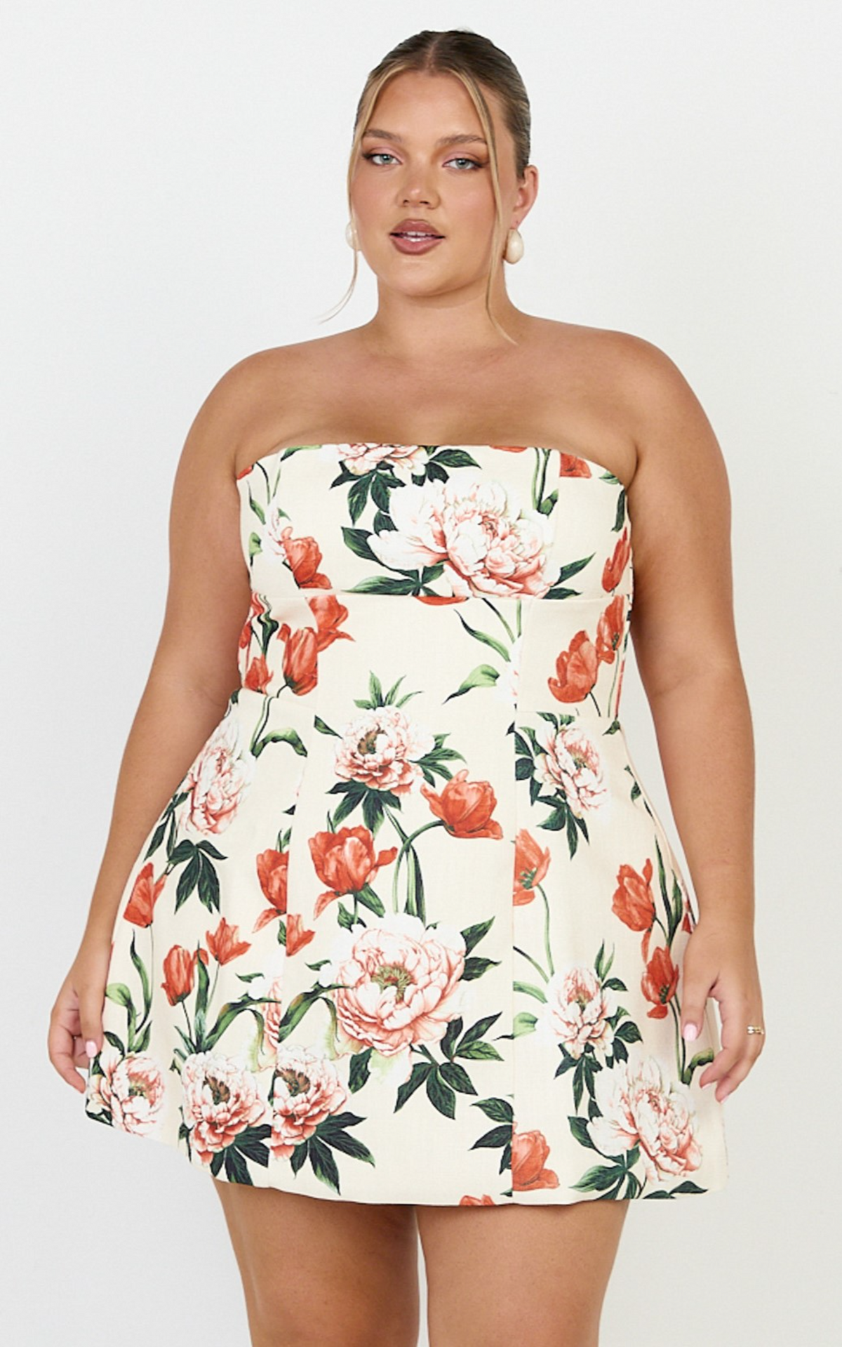 Catharine Mini Dress - Strapless A Line Dress in Rustic Floral
