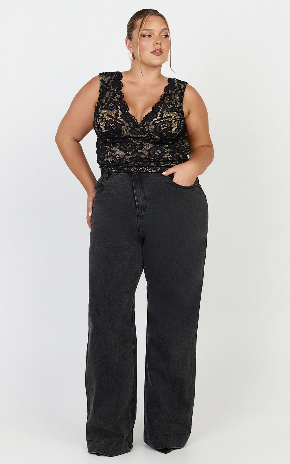 Emman Jeans - High Waisted Cotton Wide Leg Denim Jeans in Black