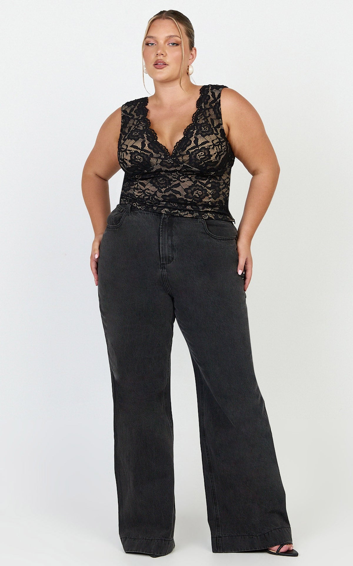 Emman Jeans - High Waisted Cotton Wide Leg Denim Jeans in Black