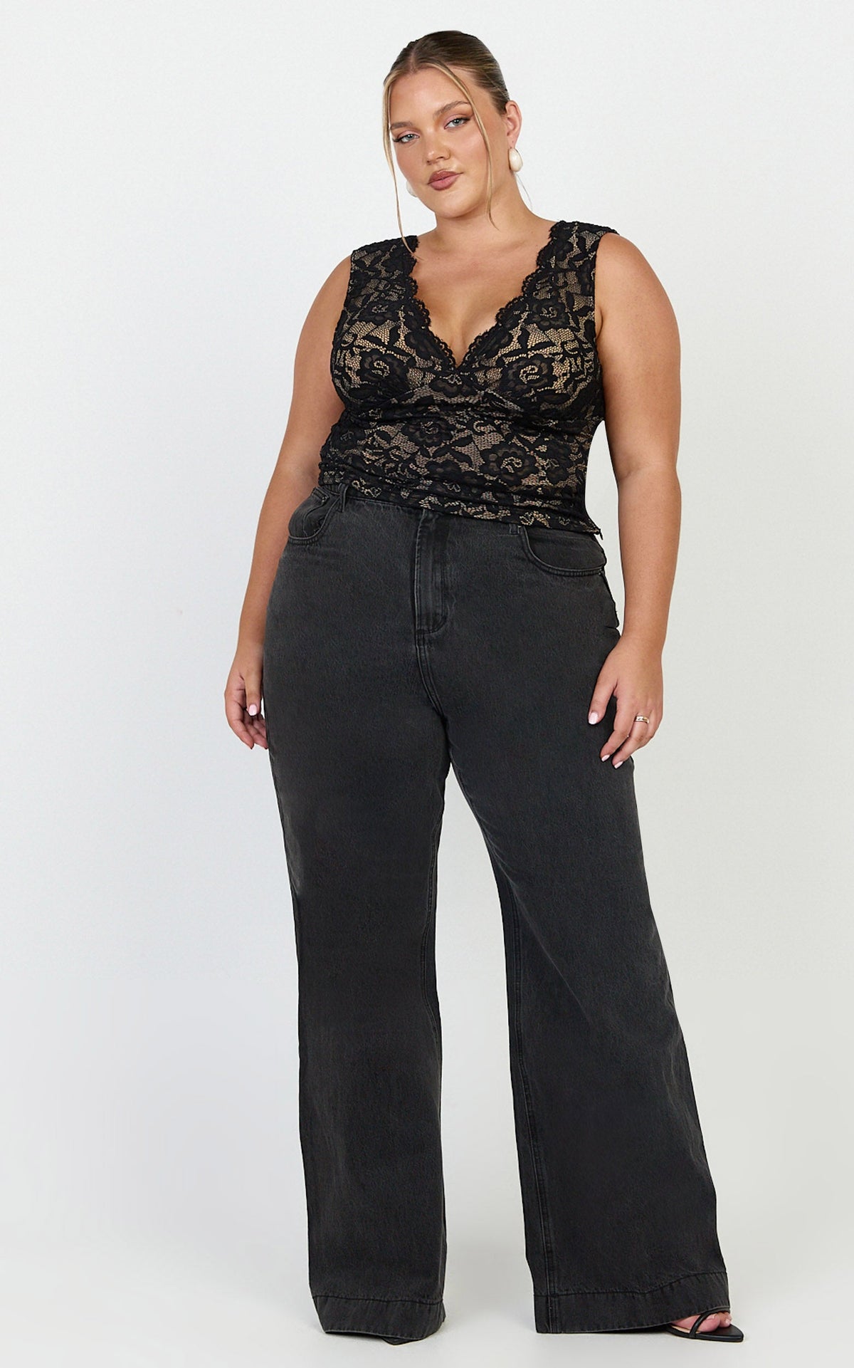Antonia Top - V Neck Lace Detail Top in Black