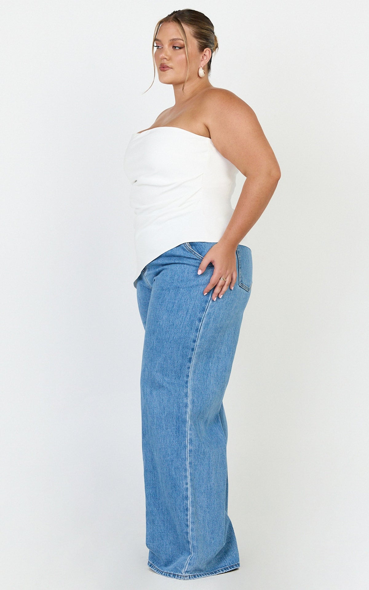 Paula Top - Strapless Asymmetrical Gathered Top in Off White