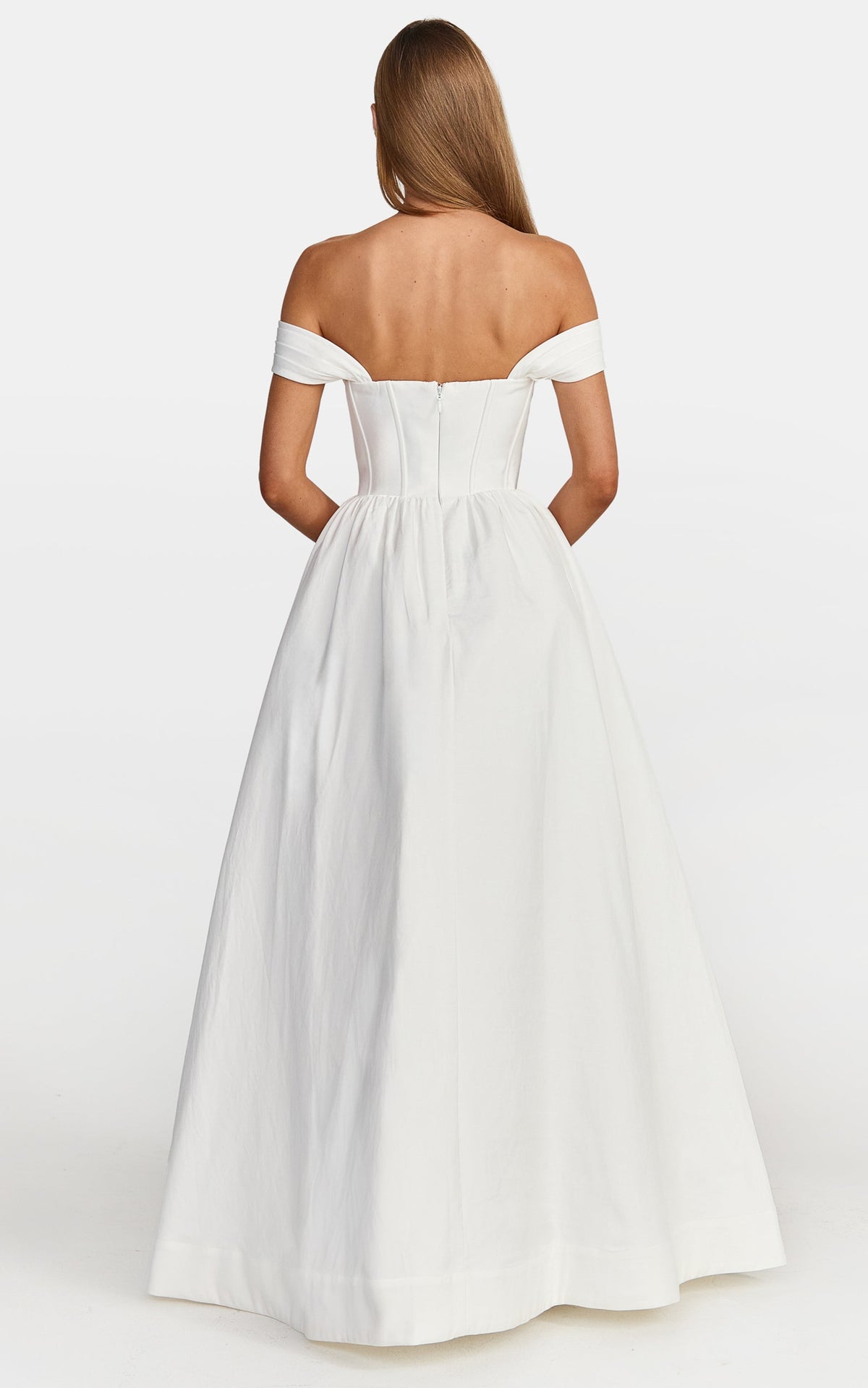 Eden Maxi Dress - Off Shoulder Draped Bust Corset Dress in White