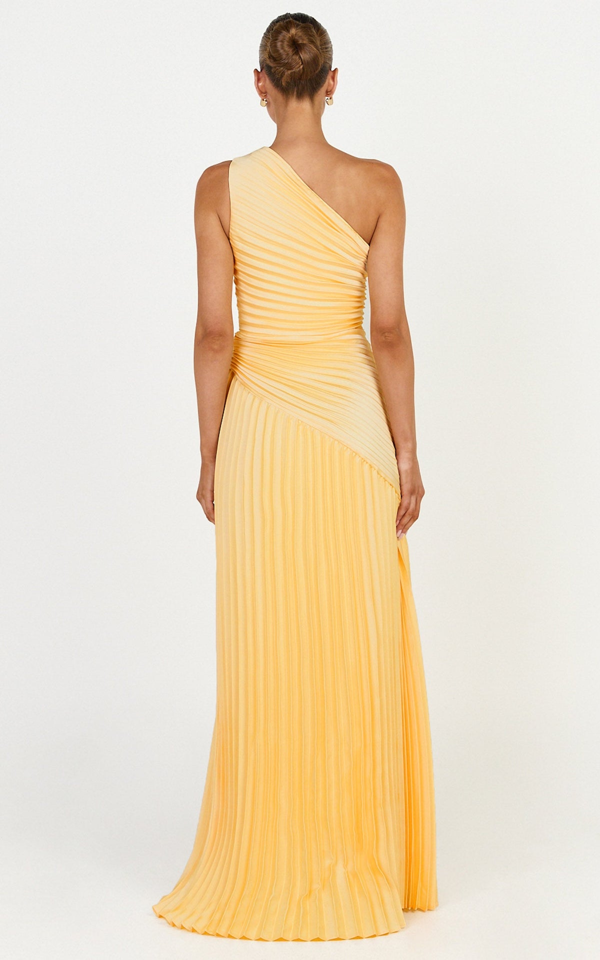 Clarissa Maxi Dress - One Shoulder Pleated Dress in Butter Yellow