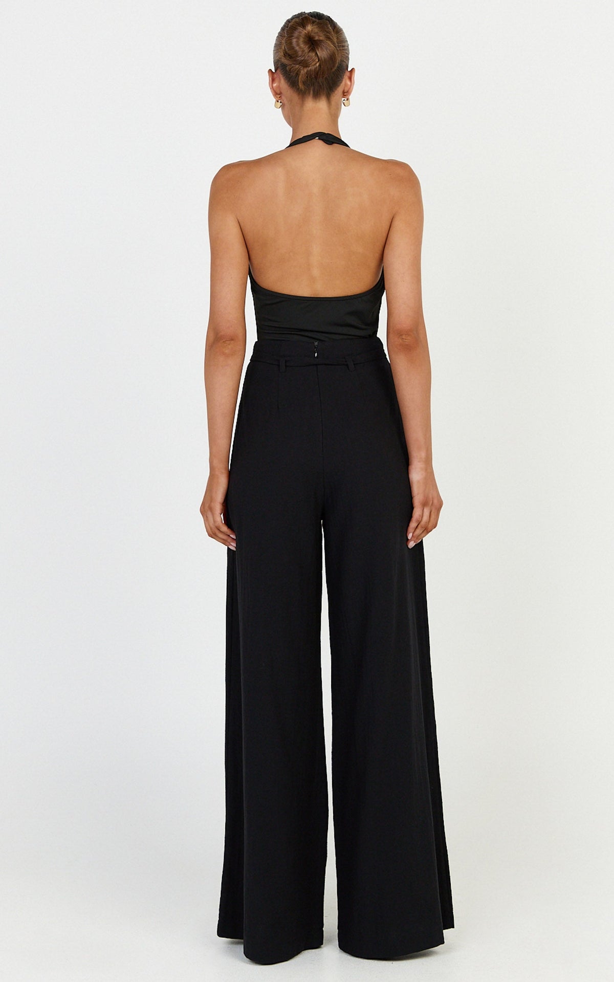 Kyra Pants - Linen Look Belted Wide Leg Pants in Black
